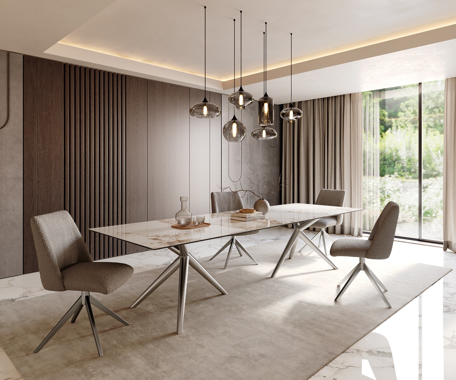 Table à manger Edge 300x100 Céramique Minas Melange Blanc-Beige Estelar rond Acier inoxydable 5