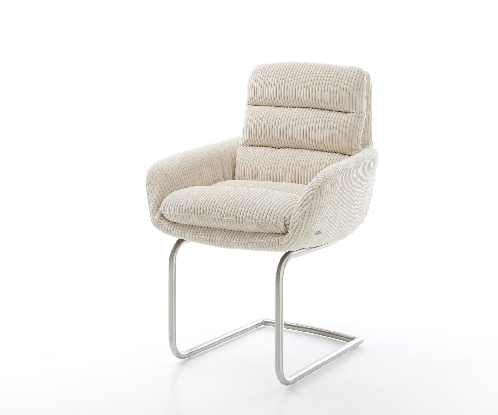 Cantilever Abelia-Flex avec accoudoirs côtelé beige vintage pied cantilever rond acier inoxydable brossé