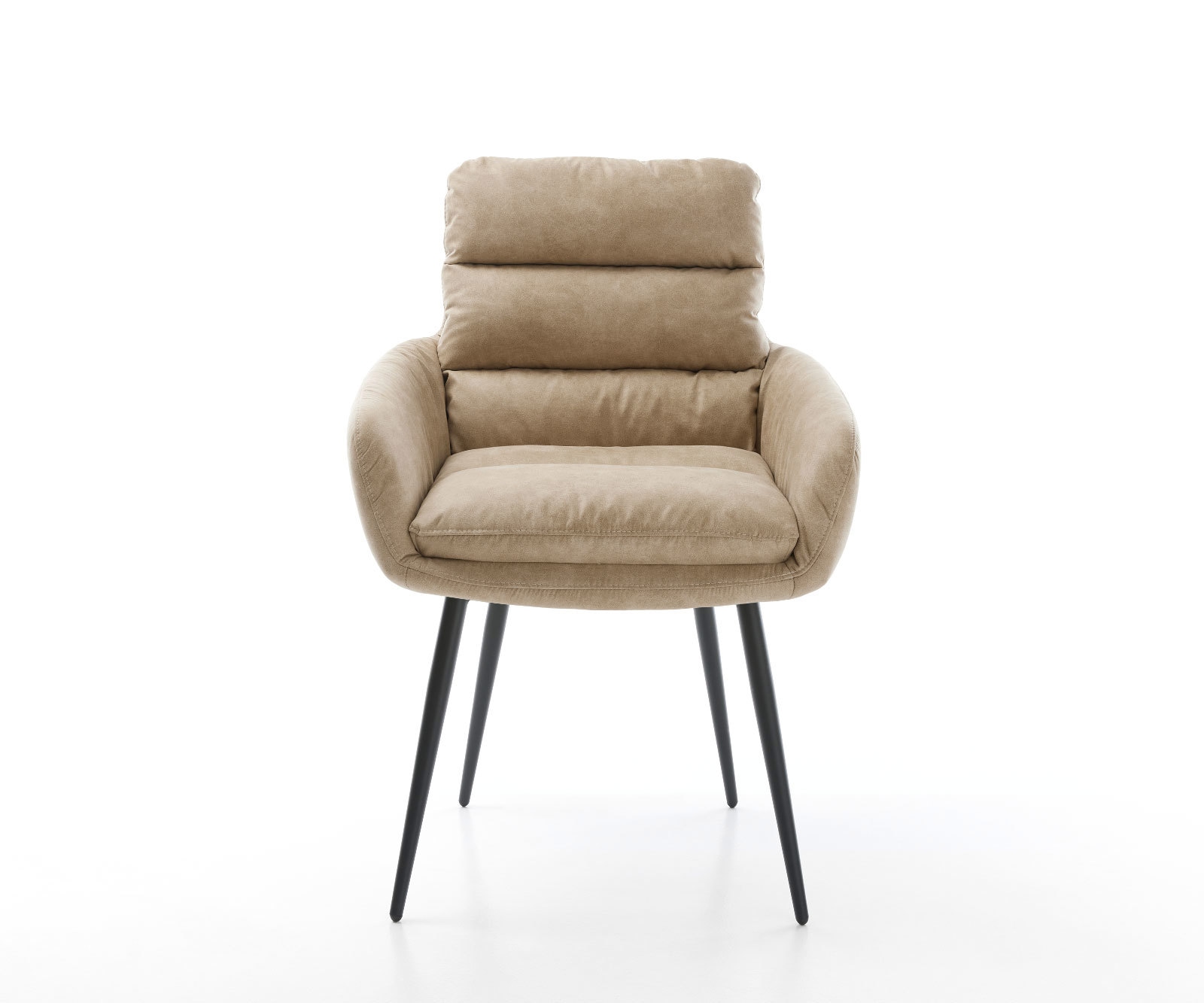 Chaise-de-salle-à-manger Abelia-Flex avec accoudoirs microvelours beige vintage 4 pieds coniques noir 1 Chaise-de-salle-à-manger Abelia-Flex avec accoudoirs microvelours beige vintage 4 pieds coniques noir 1