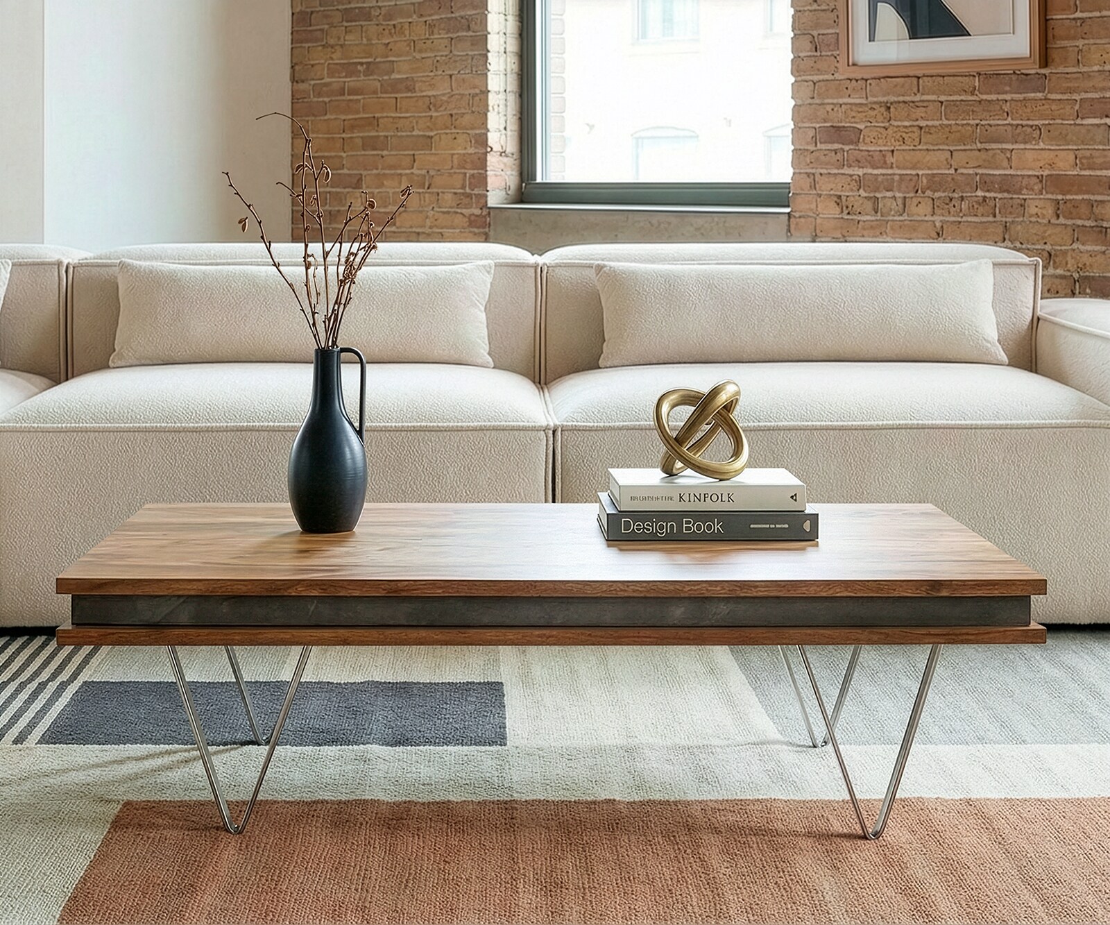 Table-basse design Stonegrace 117x60x25 cm acacia naturel ardoise 2