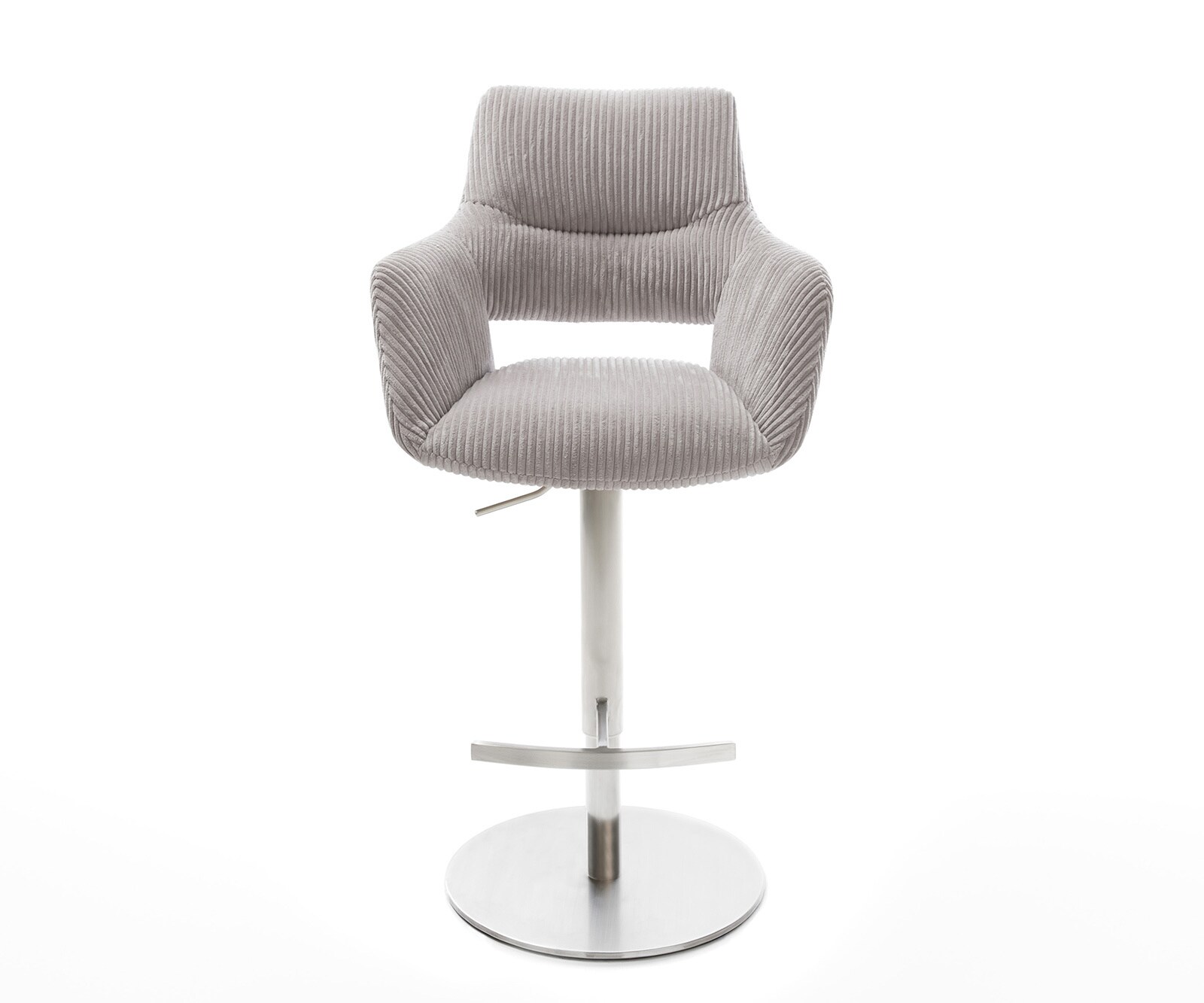 Chaise-de-bar Yago-Flex Cordon gris argenté Pied pivotant réglable en hauteur Acier inoxydable pivotant Ressorts ensachés 1