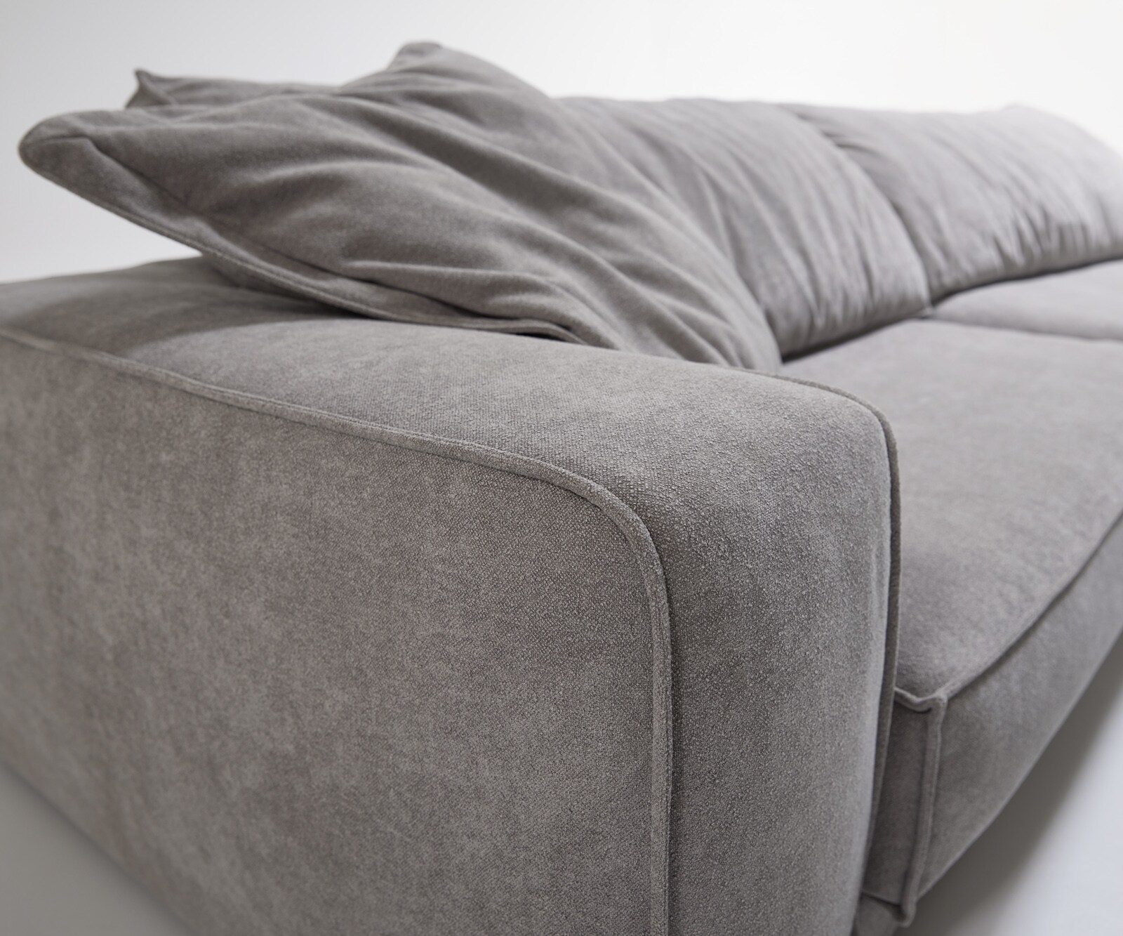Bigsofa Snoosh 400x150 cm Tissu structuré gris soft avec méridienne à droite 6