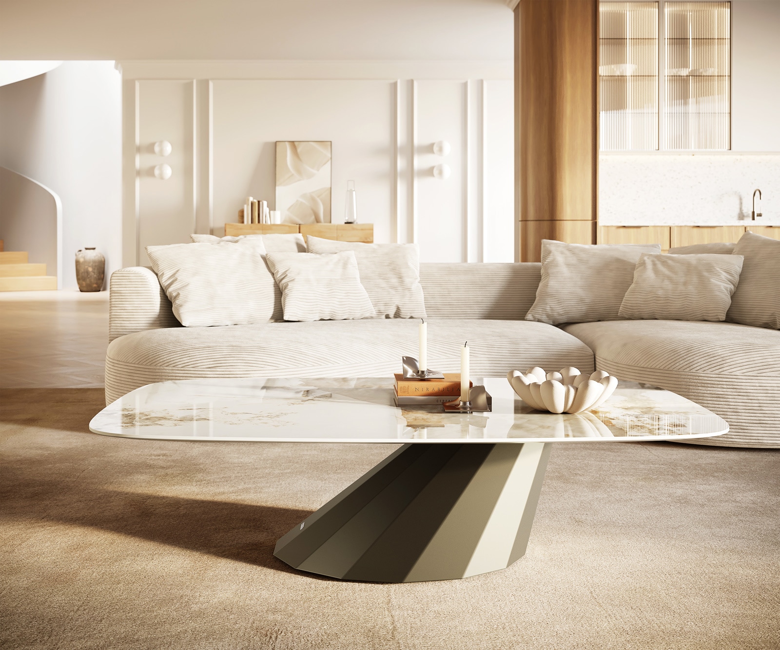 Table basse Edge Boot 140x80 cm céramique Minas Melange Parabi Metall finition effet titane 2