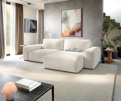 Canapé d'angle Lanzo XL 270x180 cm Tissu texturé doux Beige Méridienne modulable