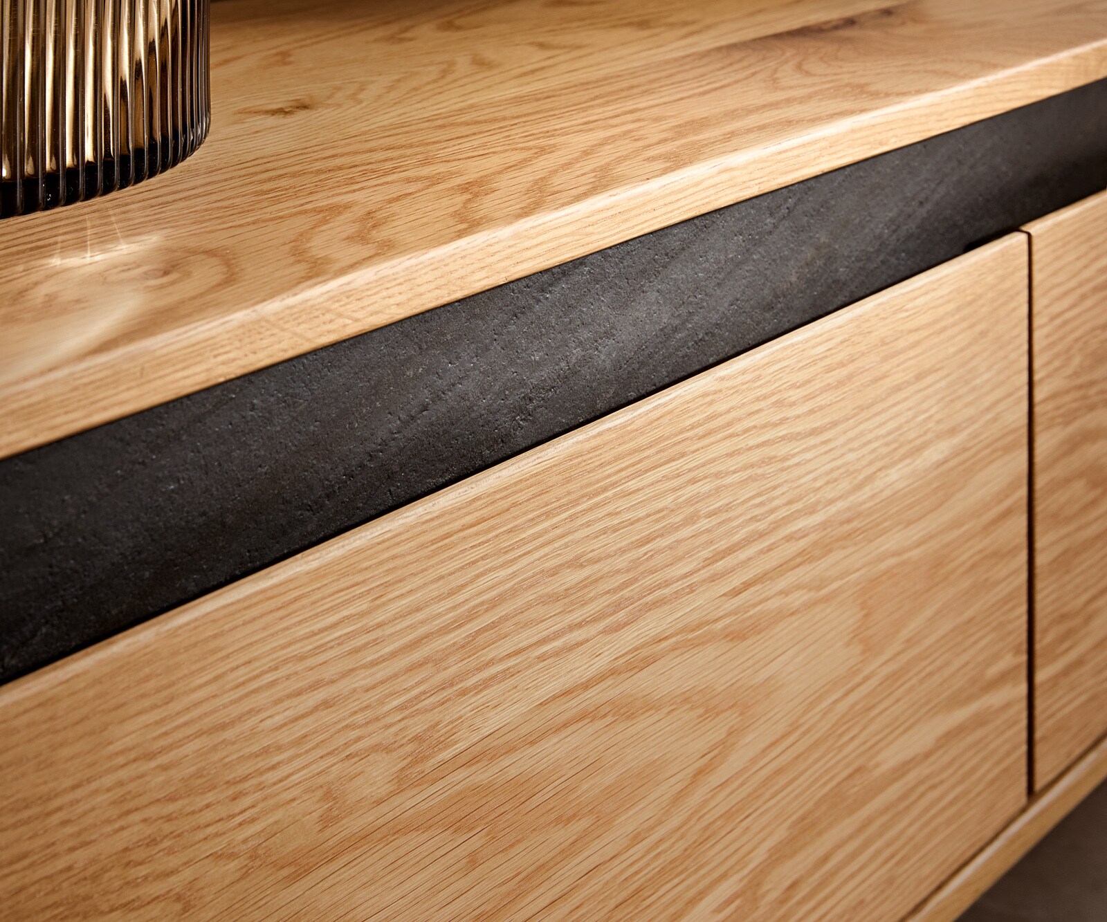 Meuble-TV Stonegrace 240 cm chêne naturel 4 portes pied ovale métal noir 6