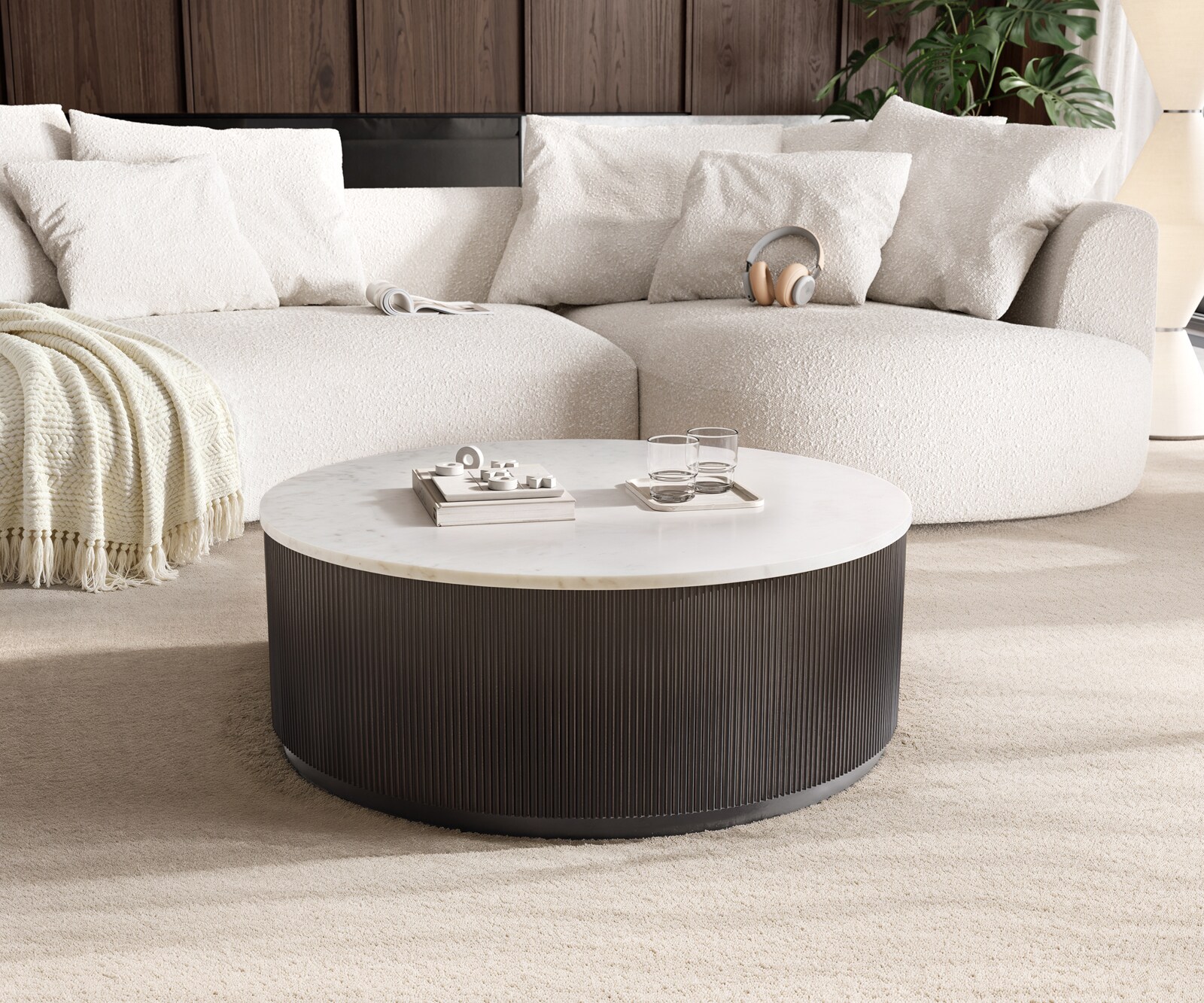 Table-basse Fiorano 90x90 cm Marbre blanc Métal noir antique