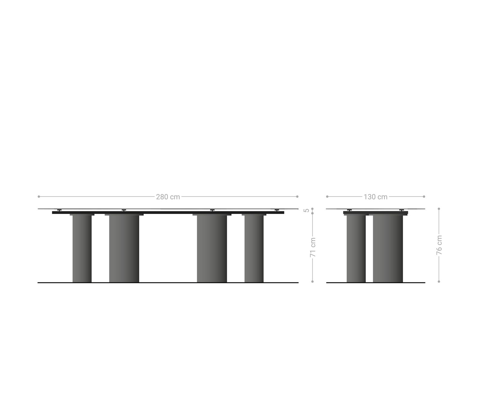 Table à manger Edge Oval 280x130 Céramique Minas Melange Blanc-Beige Pilier Métal Effet Titane 8