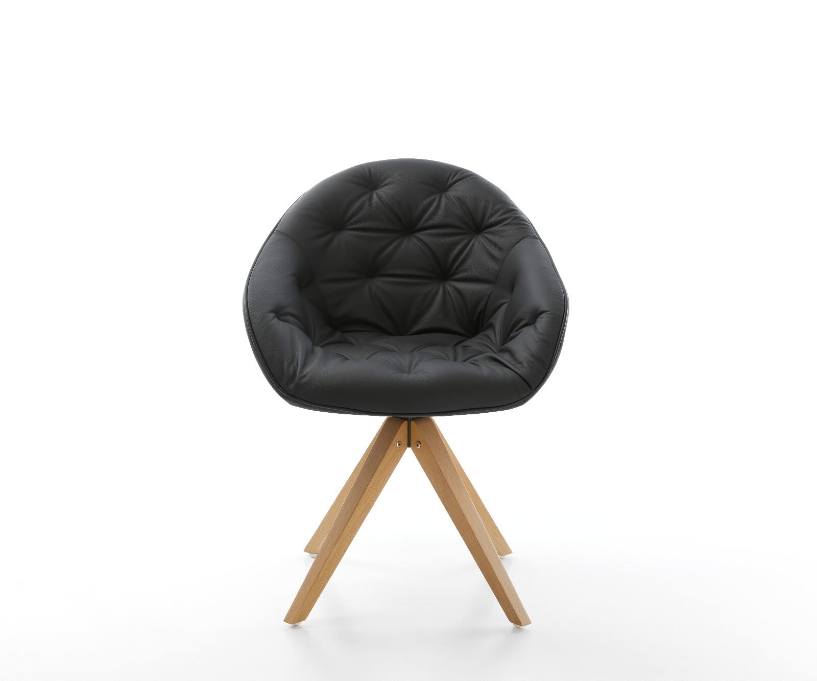 Chaise-de-salle-à-manger Gaio-Flex cuir de vache noir pied en bois angulaire naturel 1
