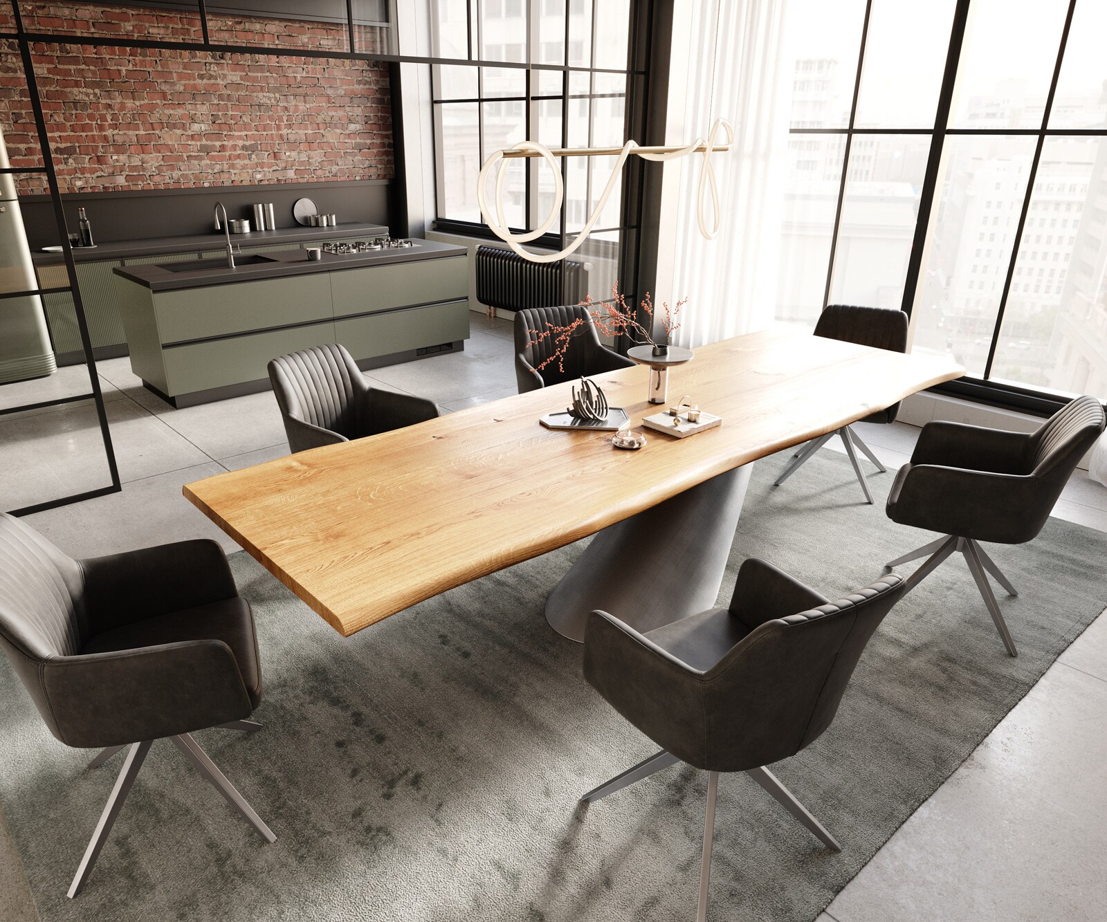 Table à manger Edge 300x100x4 chêne naturee Cono métallique argent Live-Edge 5