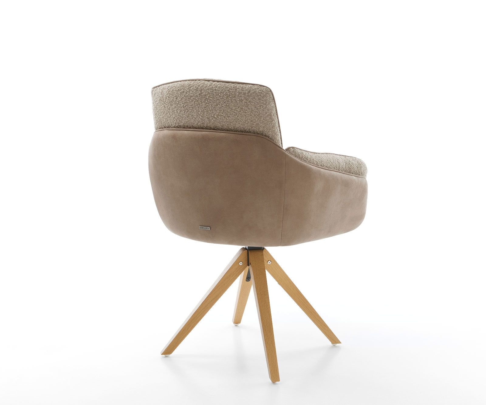 Chaise-pivotante Luan-Flex avec accoudoirs tissu mixte couleur boue pied en bois angulaire naturel pivotement sur 180° 3 Chaise-pivotante Luan-Flex avec accoudoirs tissu mixte couleur boue pied en bois angulaire naturel pivotement sur 180° 3