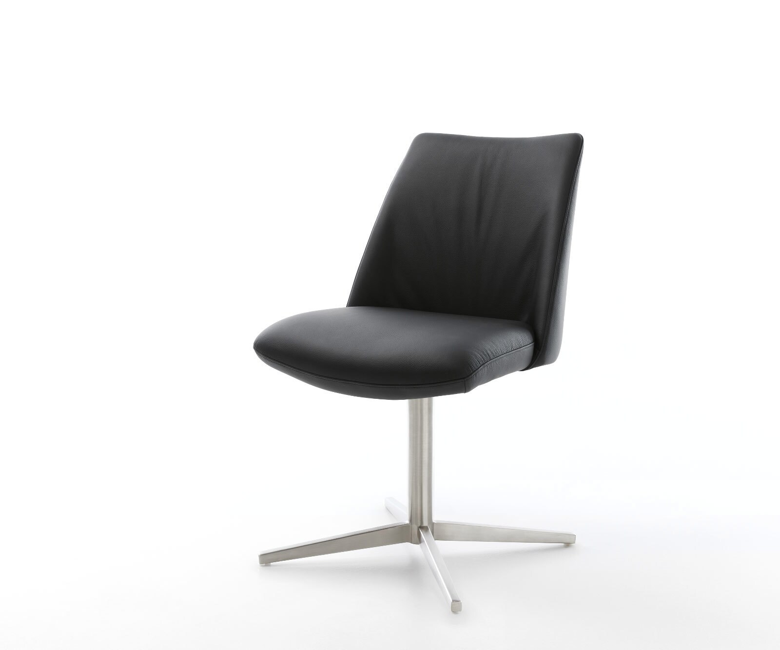 Chaise-pivotante Elso-Flex cuir de vache noir pied de chaise 4 branches acier inoxydable brossé pivotement sur 360° ressorts ensachés