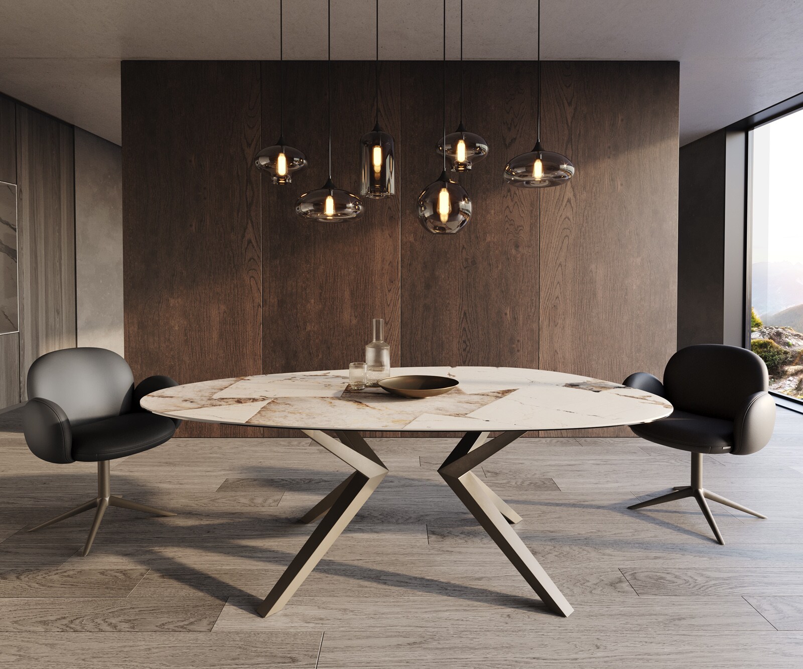Table à manger Edge Ovale 220x120 Céramique Iris FMG Patagonia Lappato Zenthara anguleux Métal finition à effet Titane 1 Table à manger Edge Ovale 220x120 Céramique Iris FMG Patagonia Lappato Zenthara anguleux Métal finition à effet Titane 1