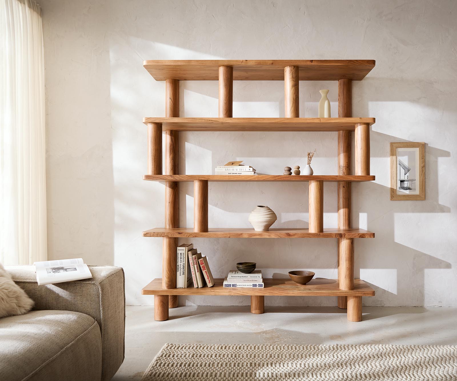 Bibliothèque Accra 170x190 cm Acacia Naturel 8 compartiments 1