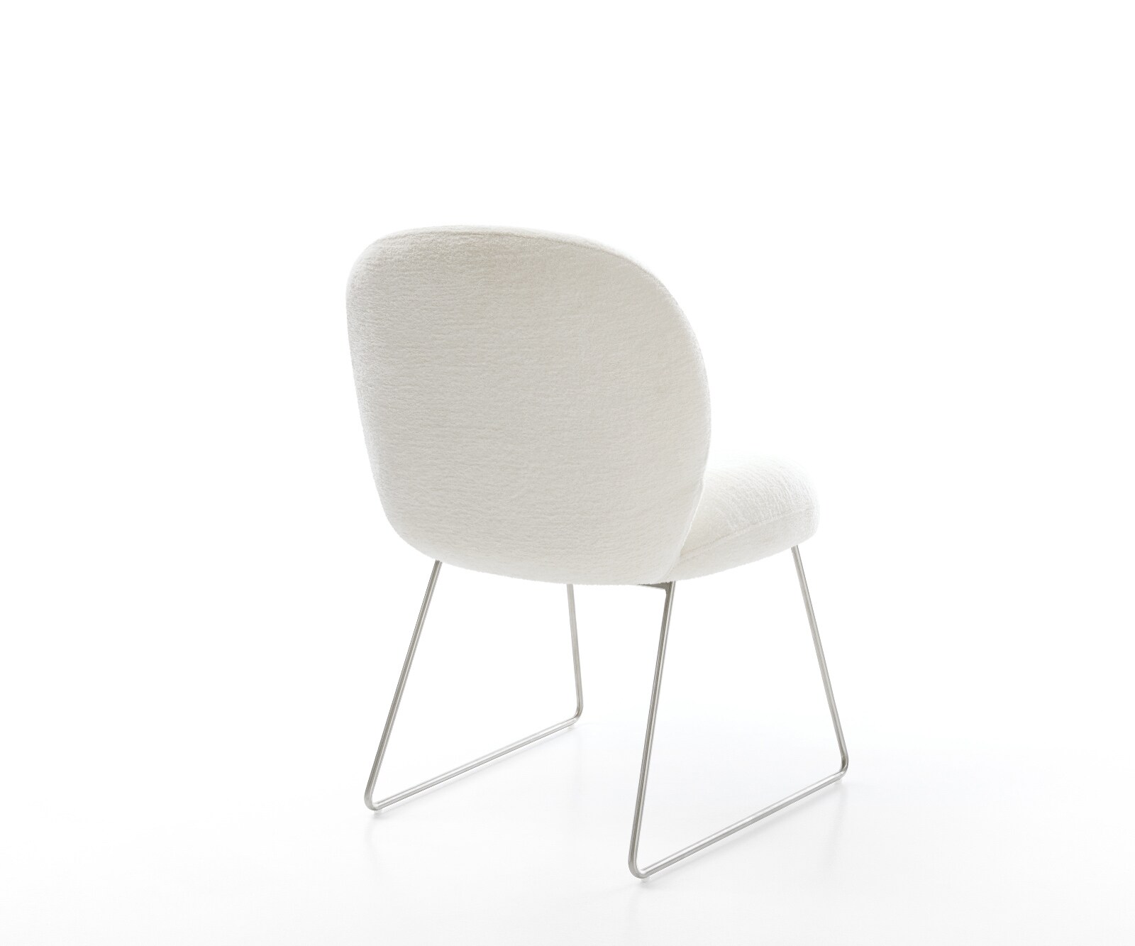 Chaise-de-salle-à-manger Nube-Flex bouclé doux beige pied trapèze acier inoxydable resorts ensachés 5