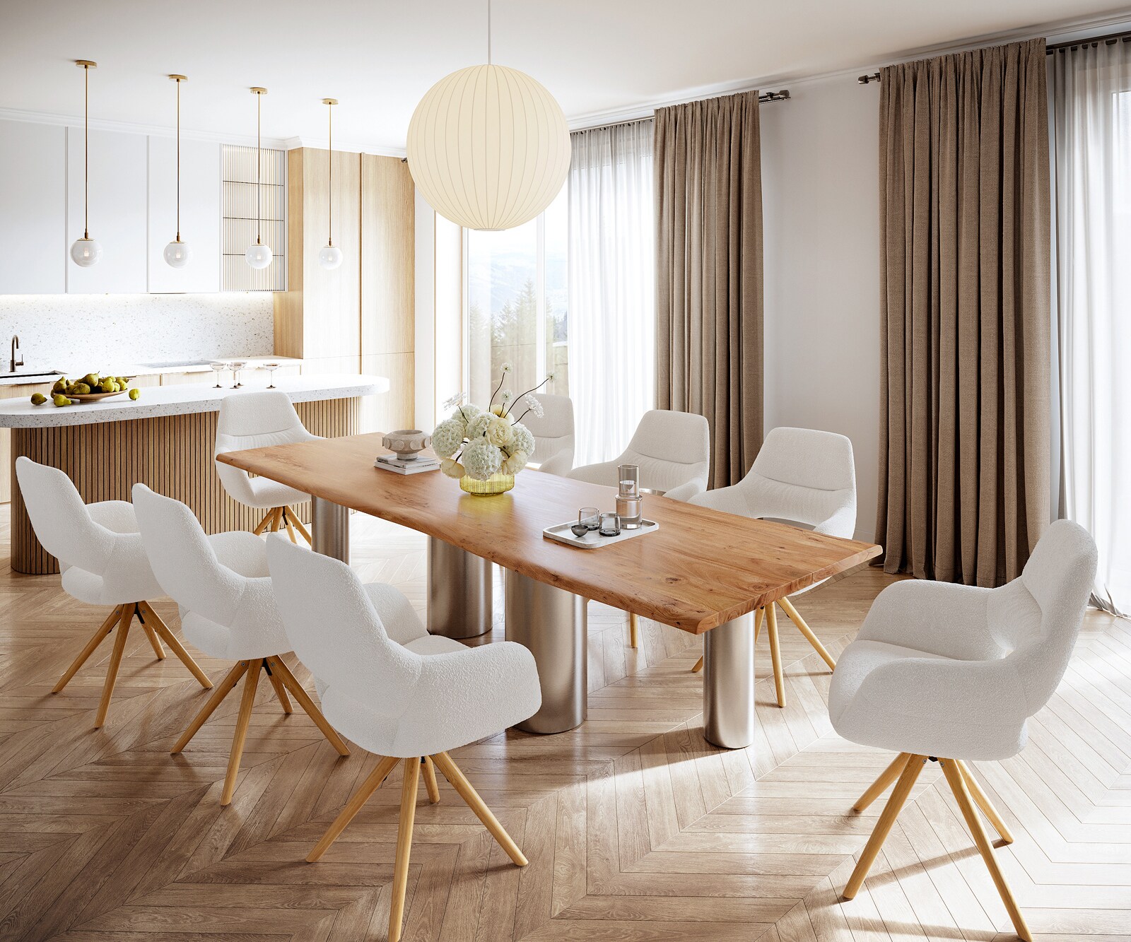 Table à manger Edge 300x100 Acacia Nature Pilier Acier inoxydable brossé Live-Edge 4