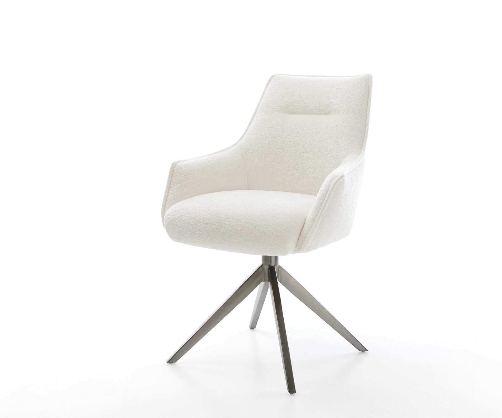 Chaise-pivotante Alja-Flex avec accoudoirs bouclé doux beige pied croisé large grafiete pivotement sur 360° fonction bascule resorts ensachés