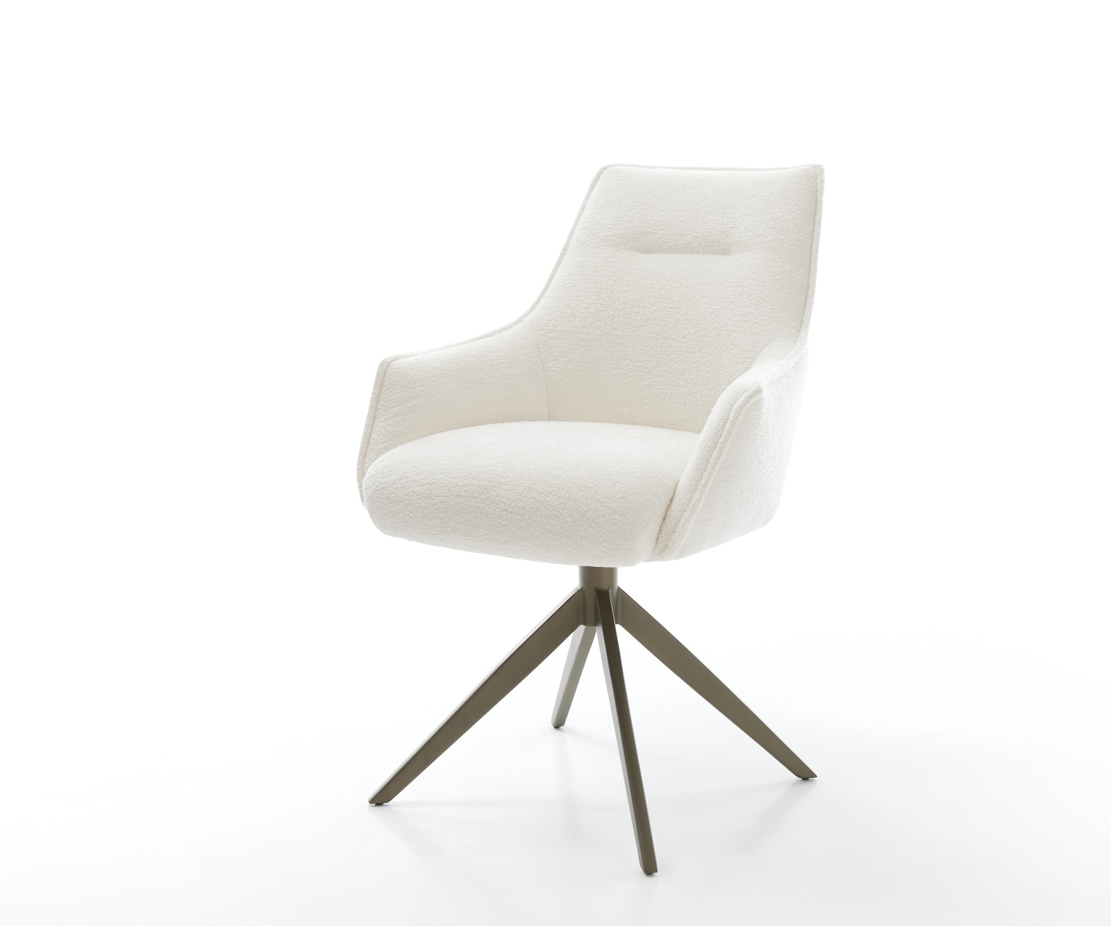 Chaise-pivotante Alja-Flex avec accoudoirs bouclé doux beige pied croisé large aspect titane pivotement sur 360° fonction bascule resorts ensachés