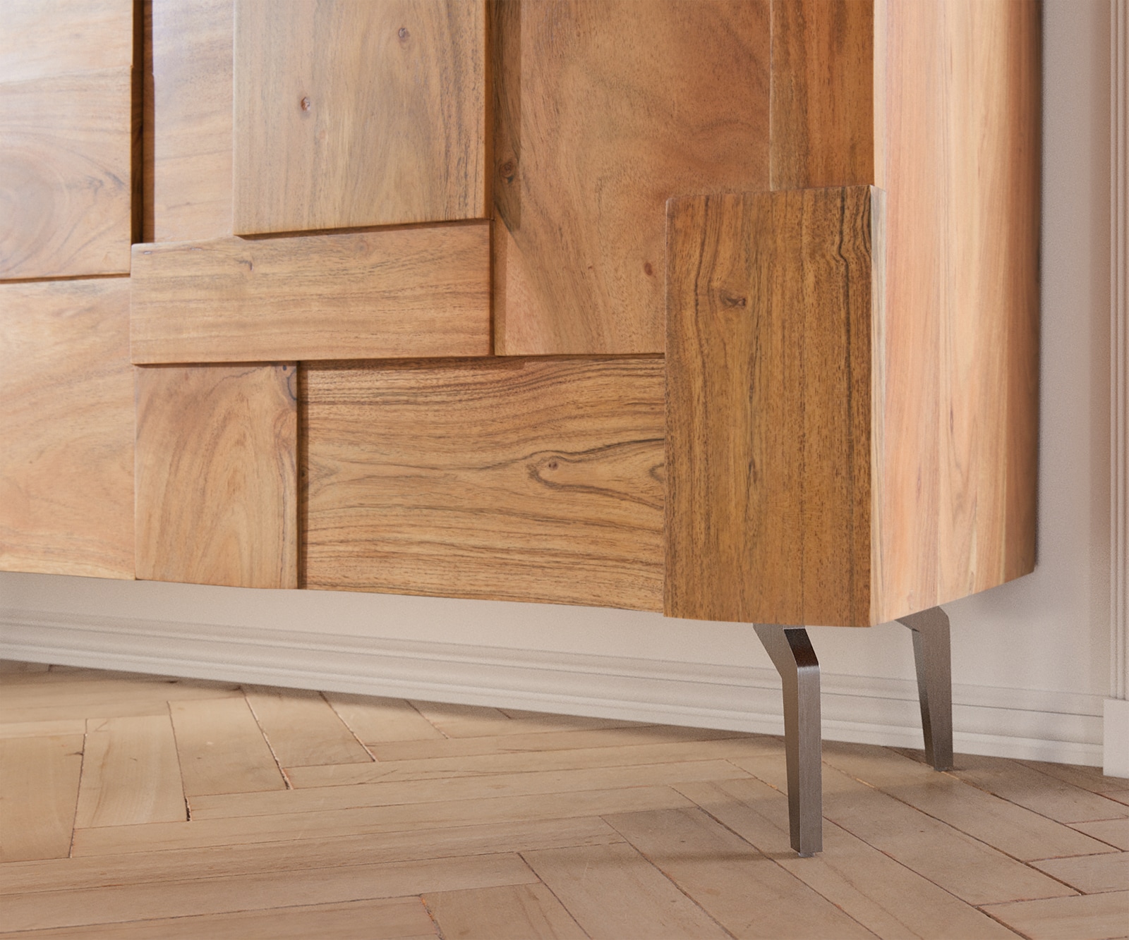 Buffet Puzzle 145 cm acacia naturel pied angulaire inoxydable  4 Buffet Puzzle 145 cm acacia naturel pied angulaire inoxydable  4