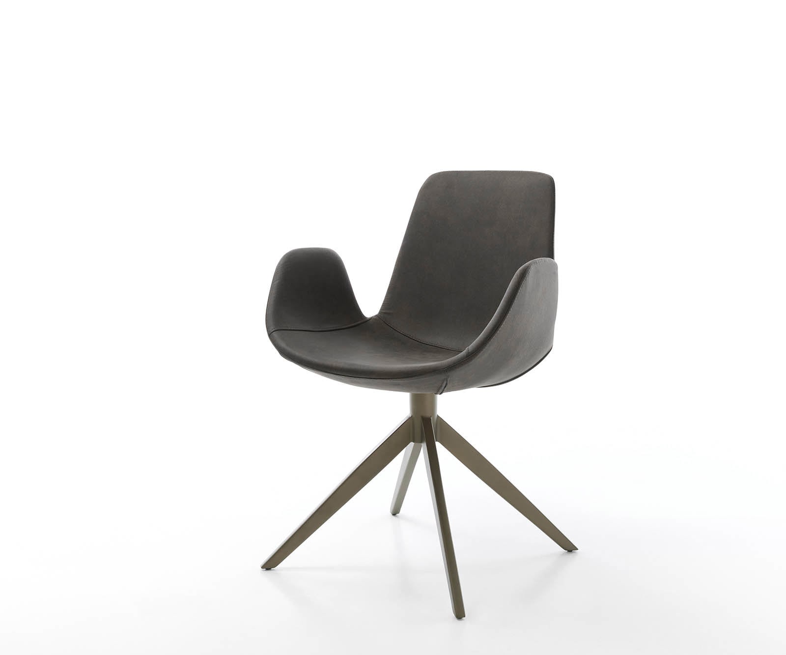 Chaise-pivotante Ilia-Flex avec accoudoirs microvelours anthracite vintage pied croisé large aspect titane pivotement sur 360°