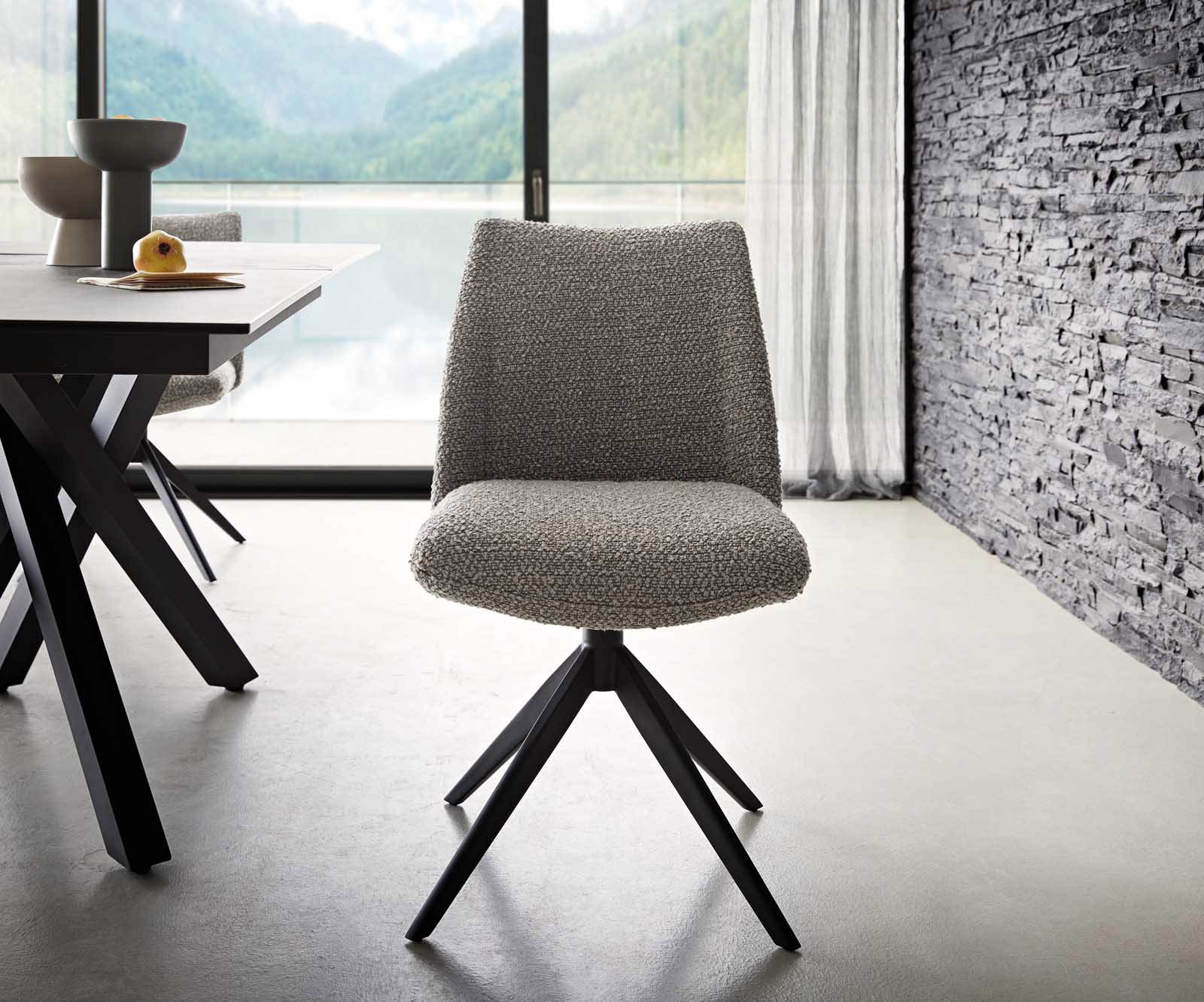 Chaise-pivotante Elso-Flex bouclé gris argenté pied croisé large noir pivotement sur 360° ressorts ensachés 1 Chaise-pivotante Elso-Flex bouclé gris argenté pied croisé large noir pivotement sur 360° ressorts ensachés 1