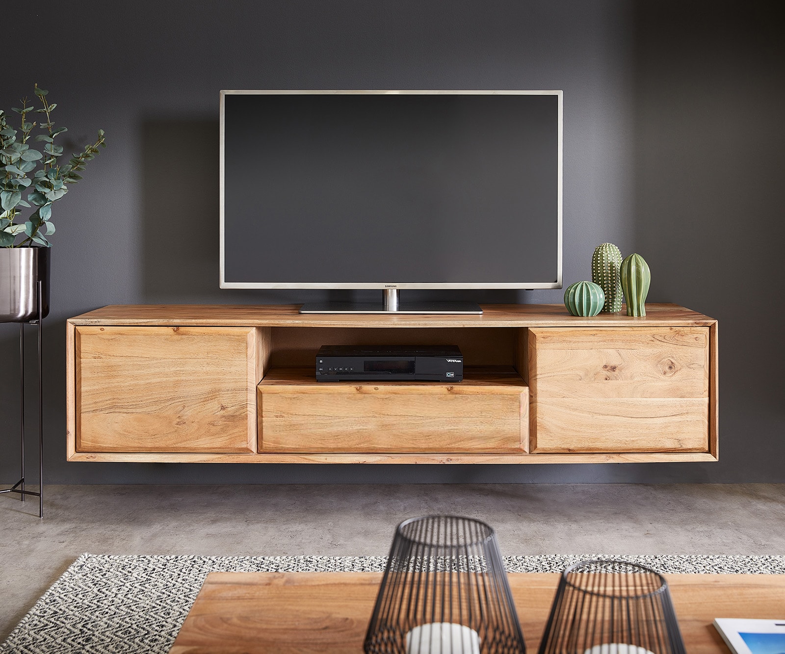 Meiuble-TV Shari 160 cm acacia naturel 2 portes 1 tiroir 1 compartiment flottant 1 Meiuble-TV Shari 160 cm acacia naturel 2 portes 1 tiroir 1 compartiment flottant 1