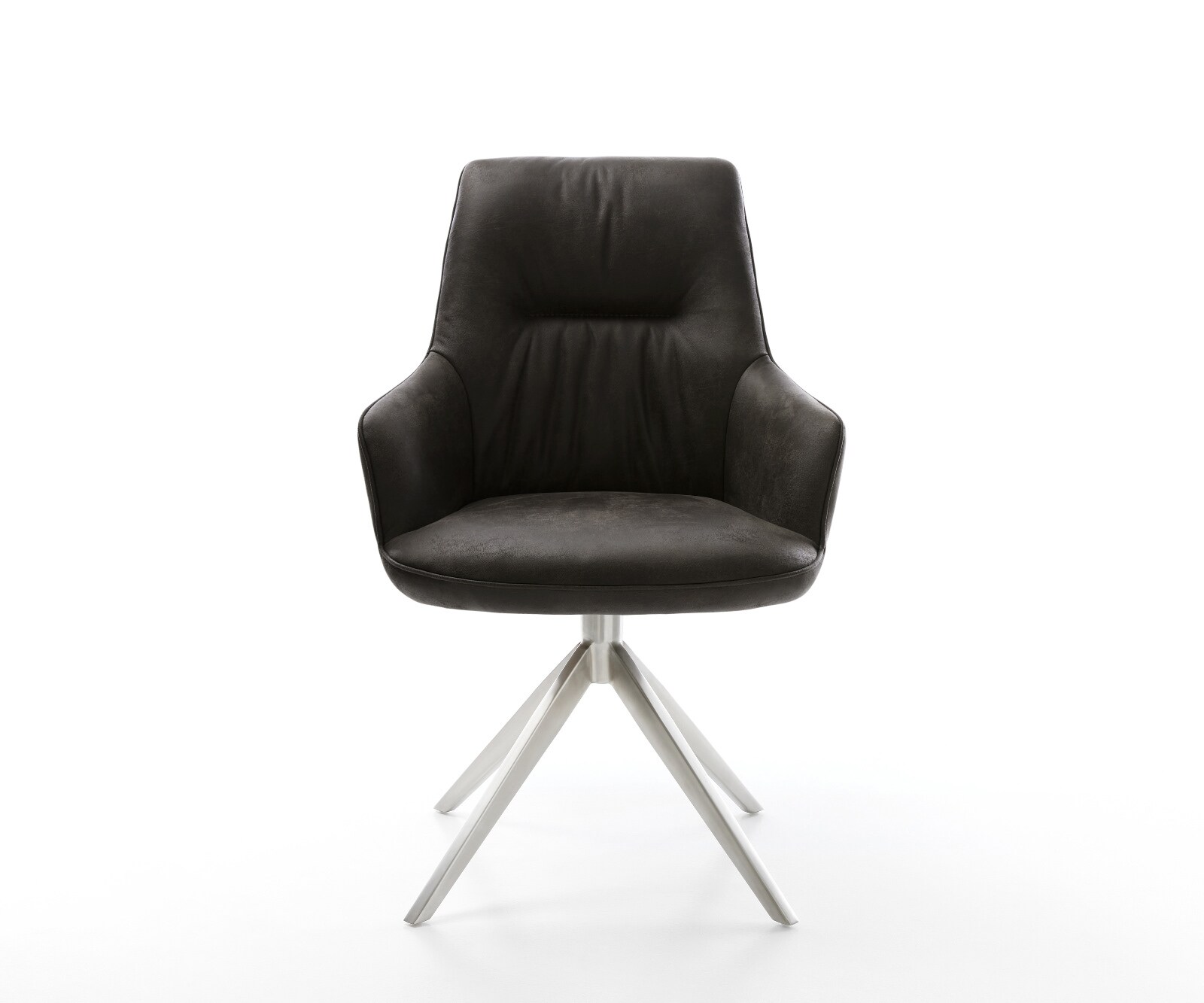 Chaise-pivotante Zelia-Flex avec accoudoirs microfibre antracite vintage pied croisé large acier inoxydable pivotement sur 360° fonction bascule ressorts ensachés 2