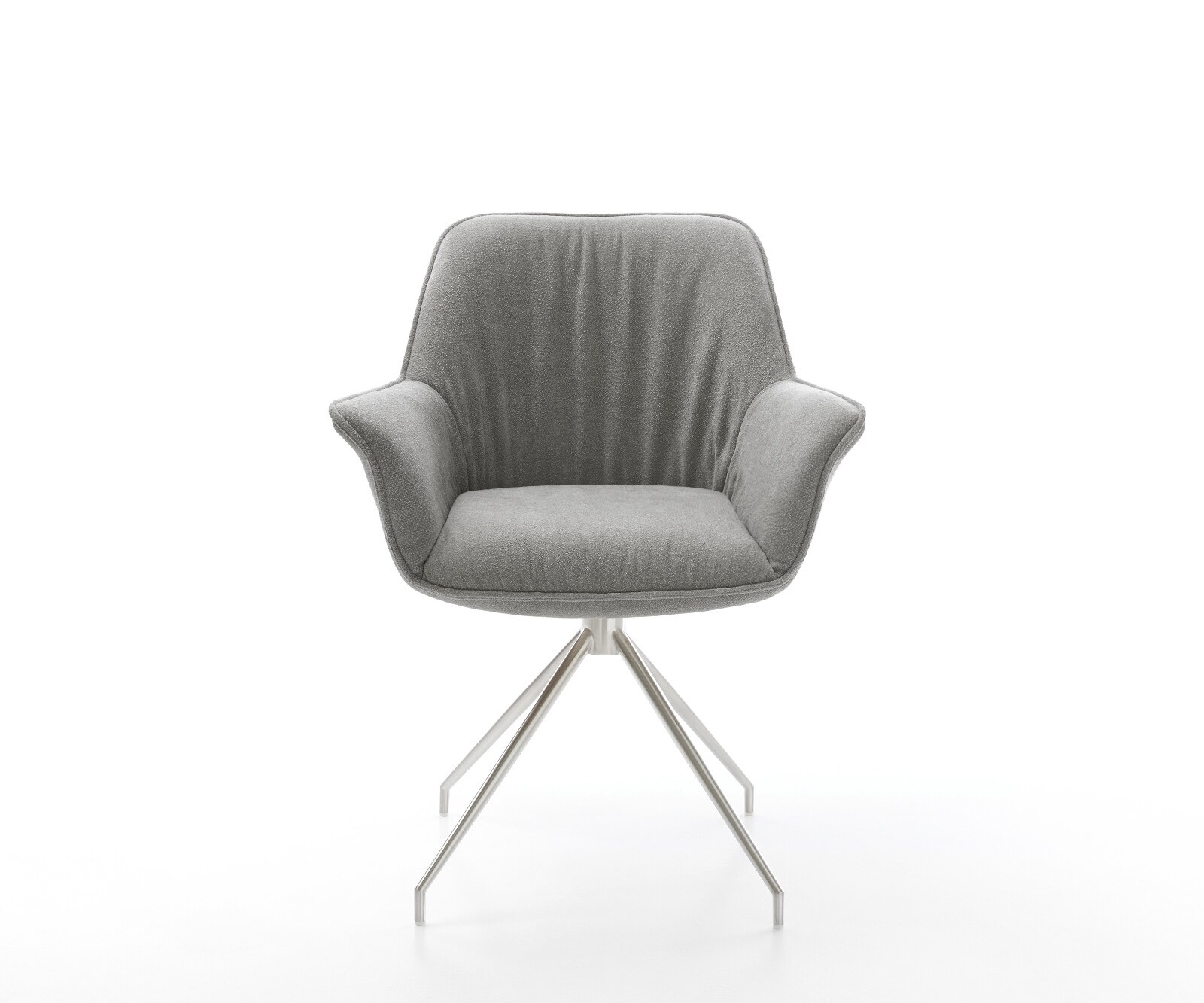 Chaise-de-salle-à-manger Keila-Flex avec accoudoirs tissu structuré doux gris pied croisé conique acier inoxydable 2
