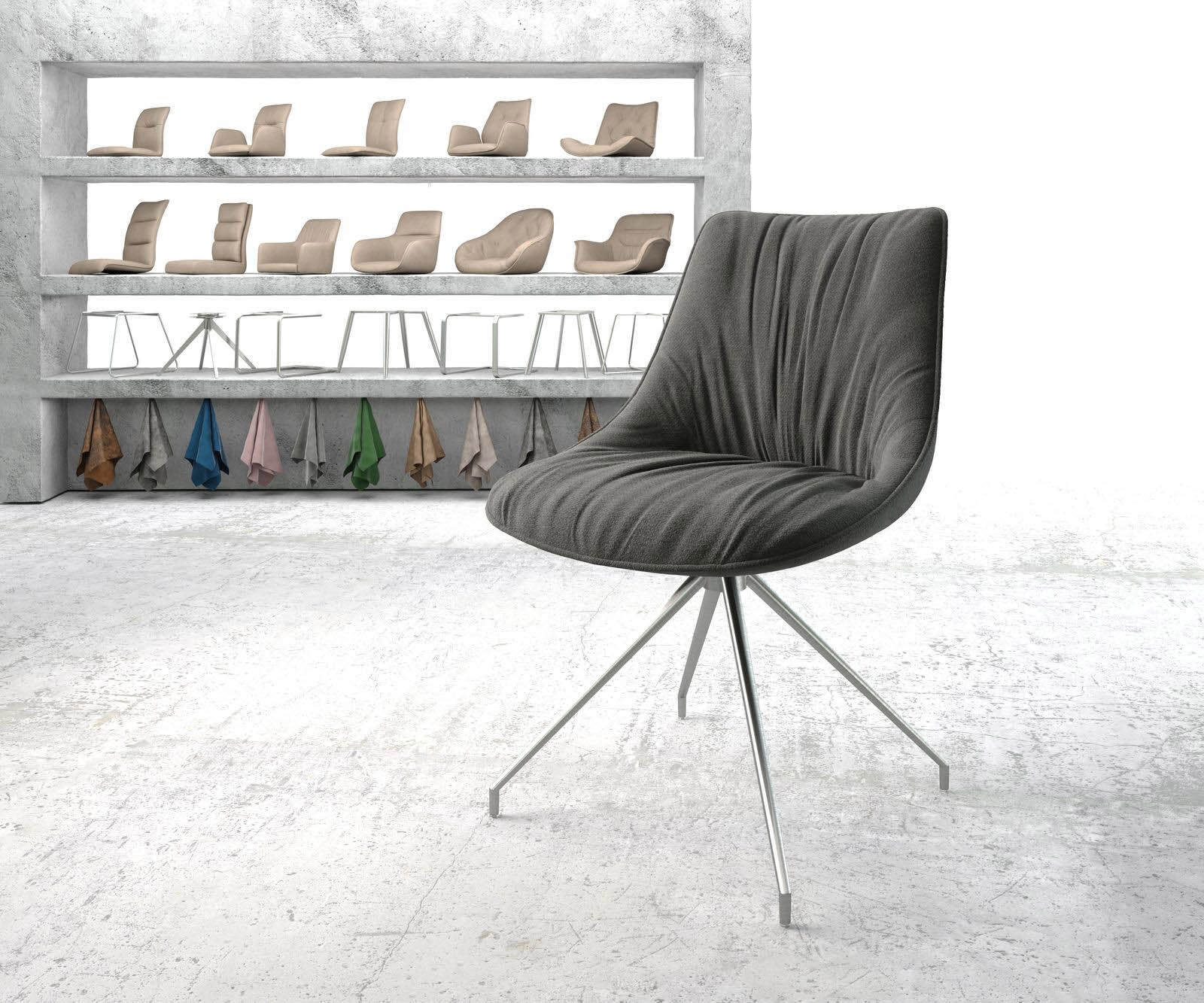 Chaise-pivotante Elda-Flex tissu texturé anthracite pied croisé conique acier inoxydable brossé pivotement sur 180°