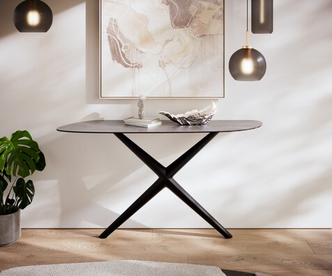 Table console Edge Organique 140x40 cm Céramique Béton Gris Estelo Métal Noir