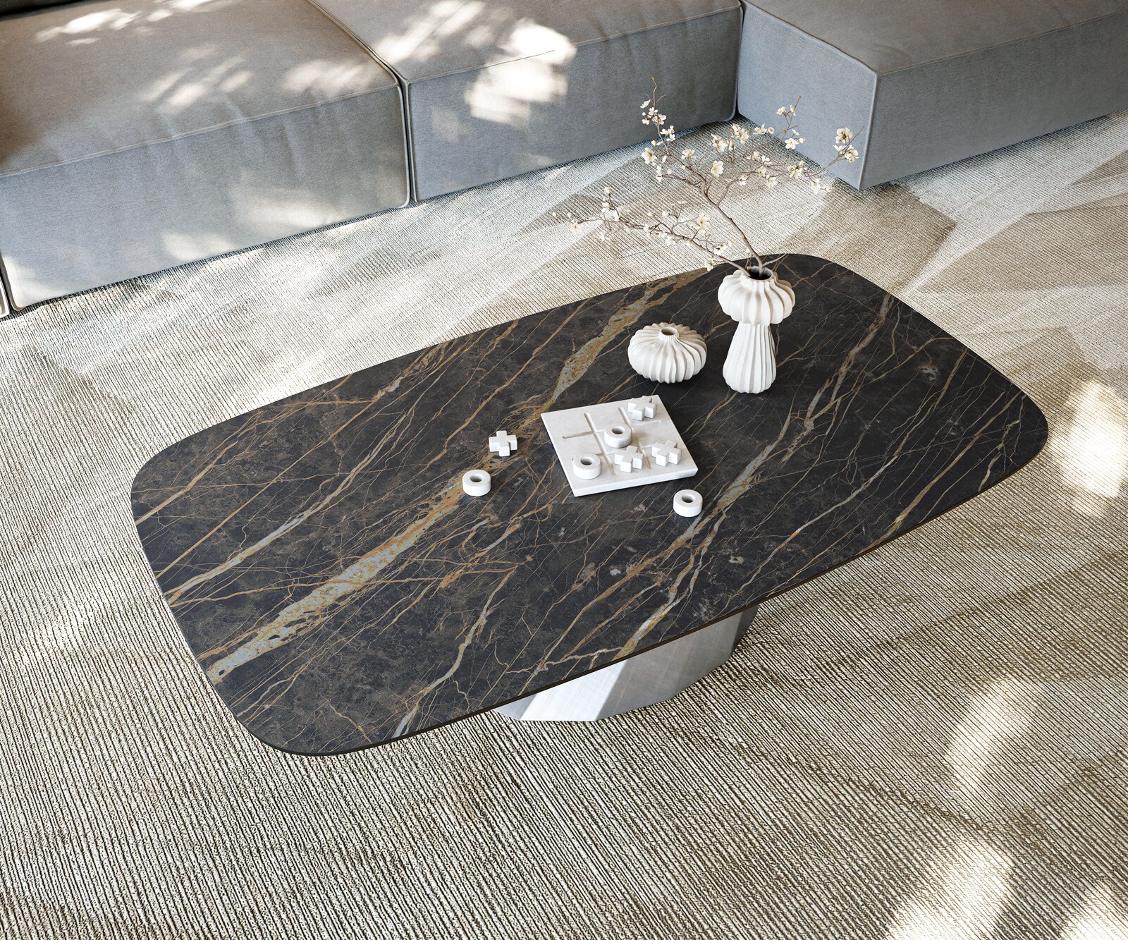 Table basse Edge Boot 140x80 cm céramique Laminam® Noir Desir brun Parabi argent métallique 5