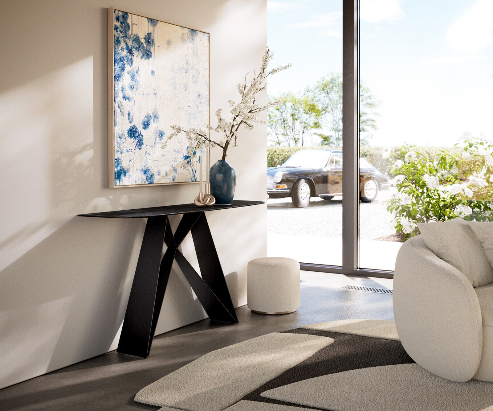 Console Edge forme bateau 140x40 cm Céramique Laminam® Nero Greco Anthrazit Velio Métal Noir 6