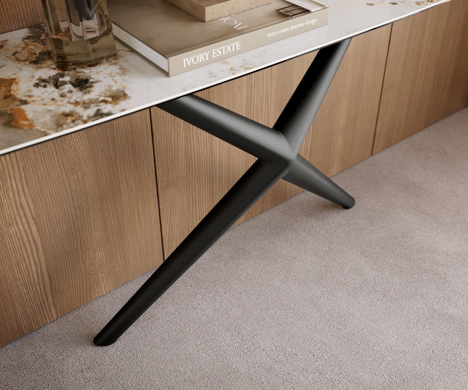 Console Edge forme bateau 180x40 cm Céramique Minas Melange Weiß-Beige Estelo Métal Noir 5