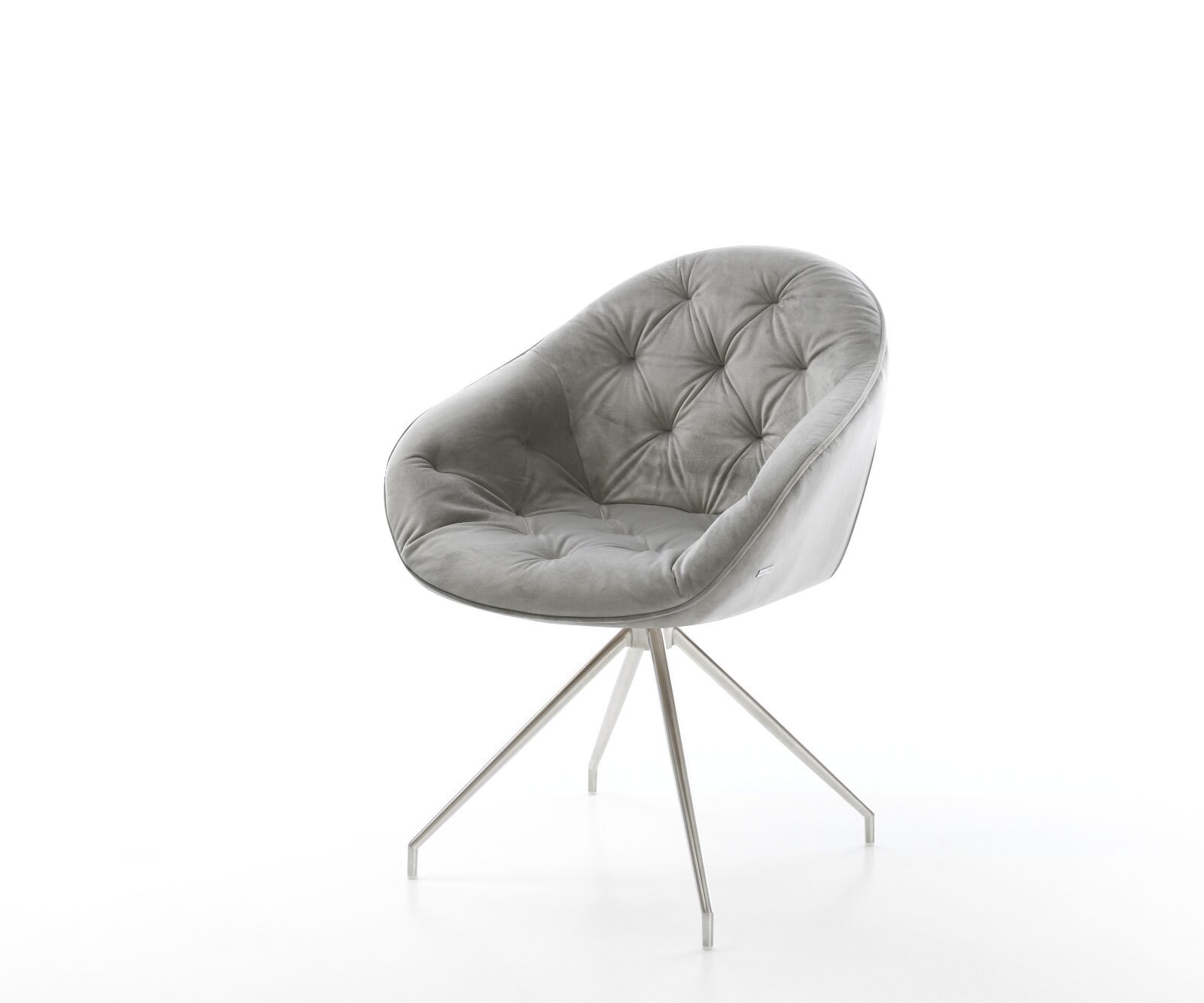 Chaise-de-salle-à-manger Gaio-Flex velours gris pied croisé conique acier inoxydable brossé