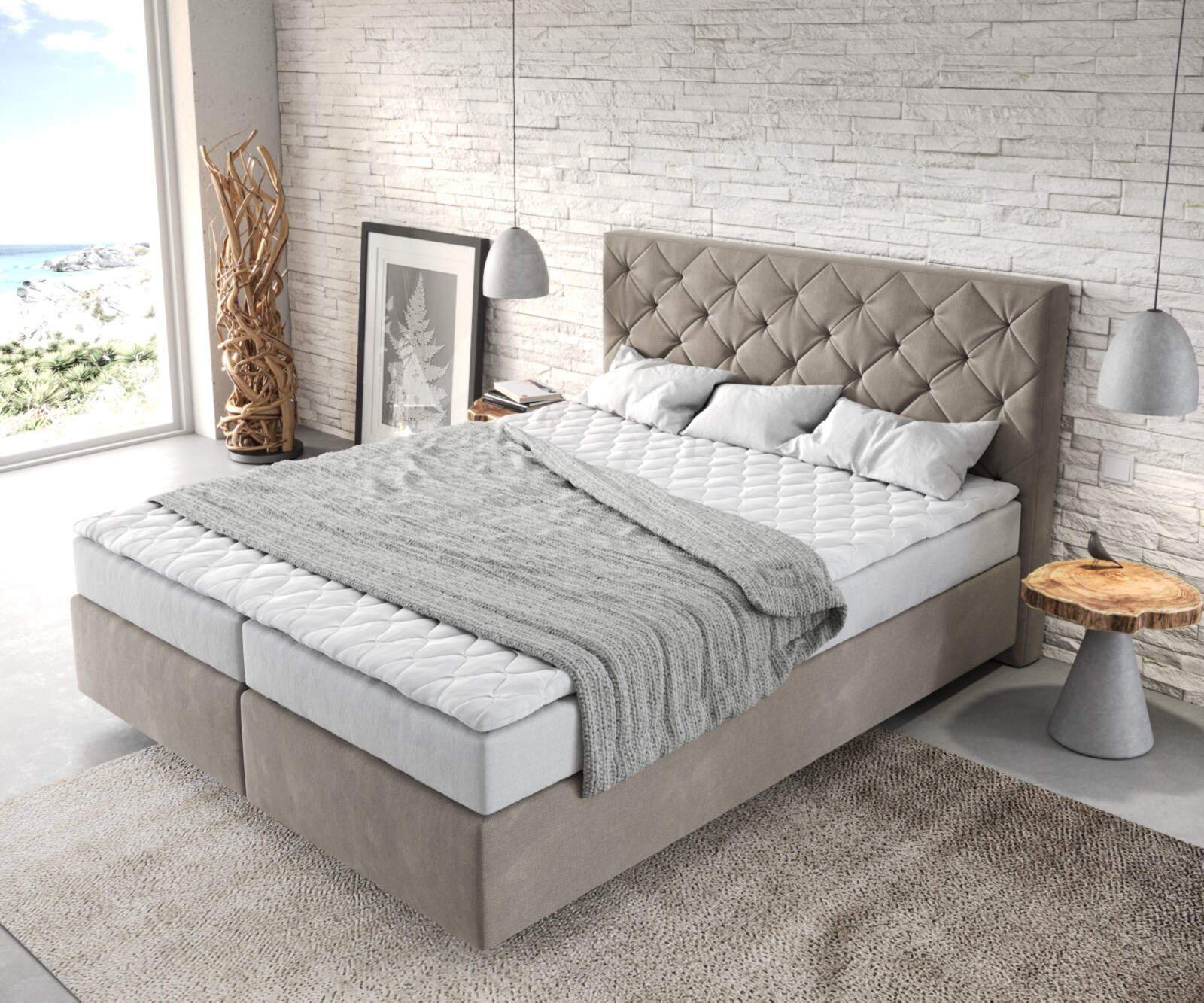 Lit à sommier tapissier Dream-Great 160x200 Microfibre Beige 3