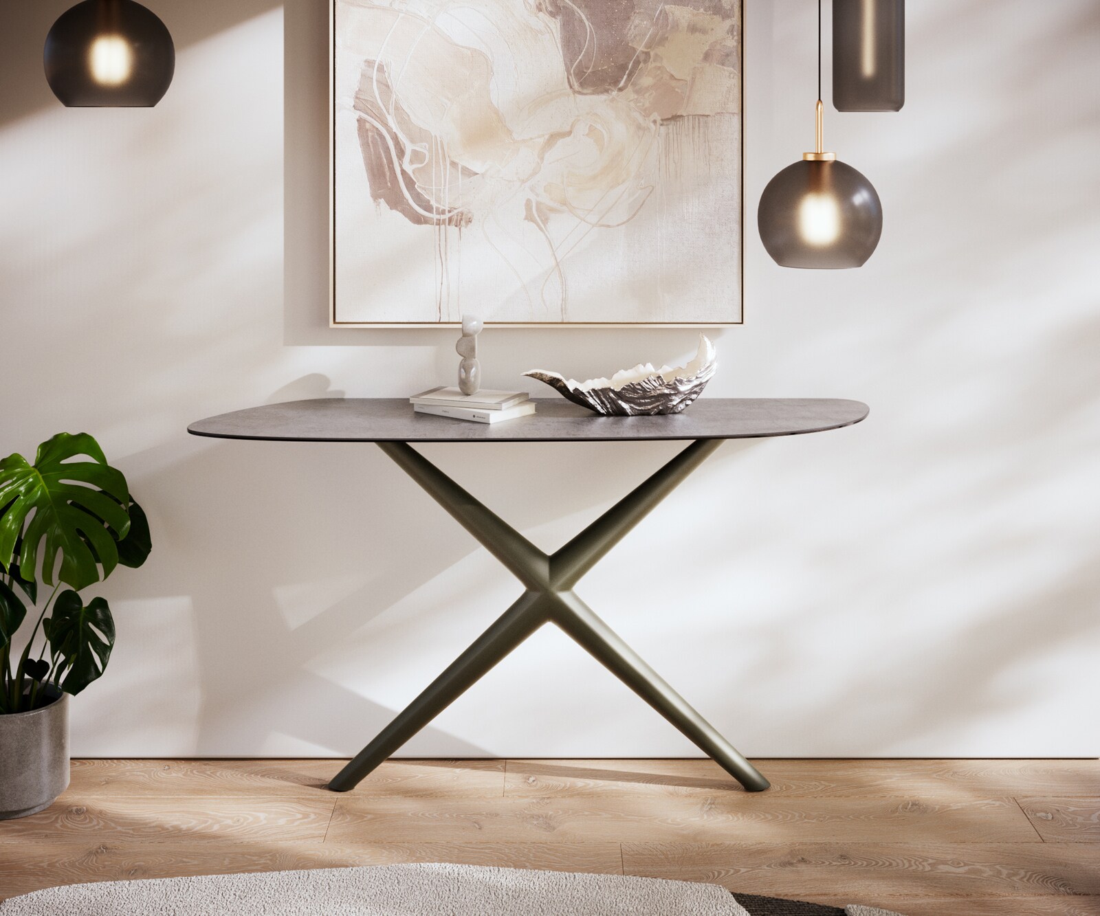 Table console Edge Organique 140x40 cm Céramique Béton Gris Estelo Métal Finition effet Titan 1