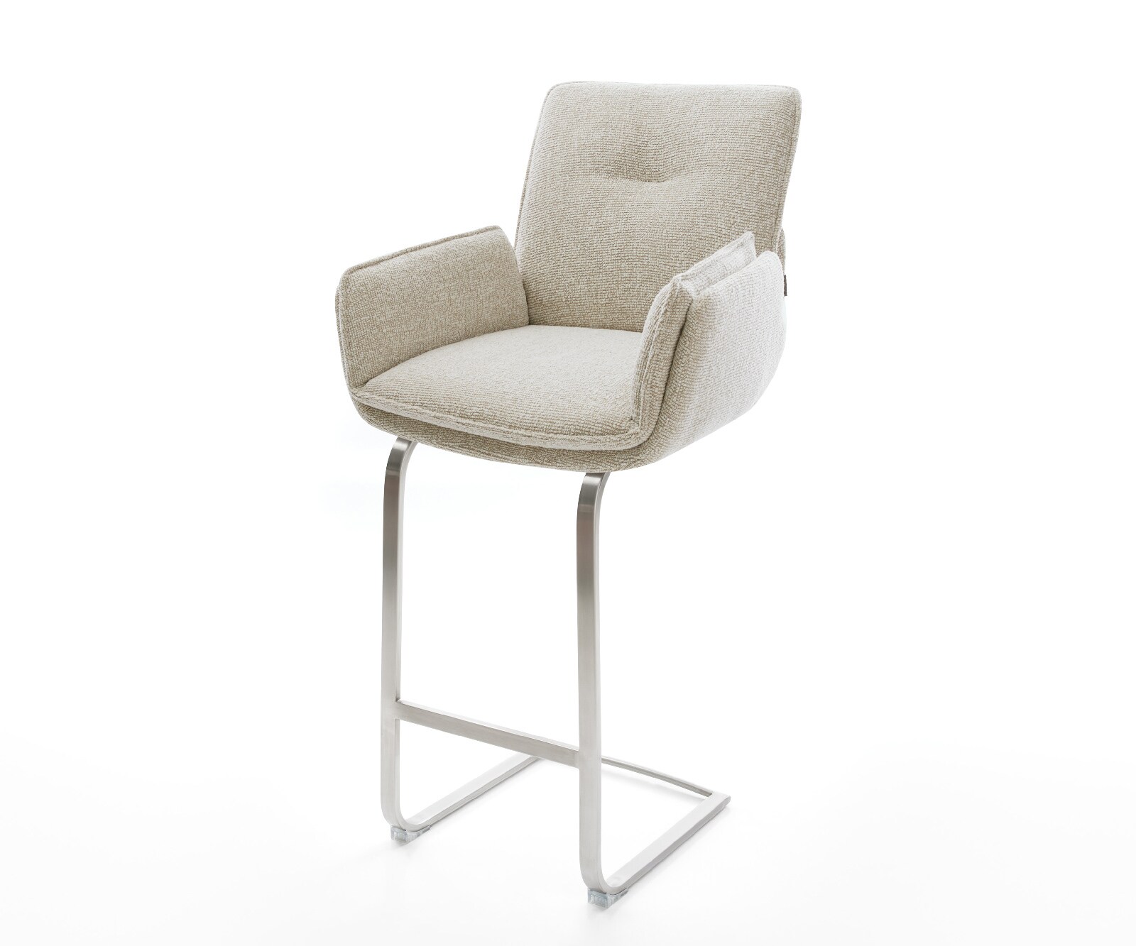Chaise-de-bar Nela-Flex Tissu tissé doux Beige Pied cantilever acier inoxydable Argent