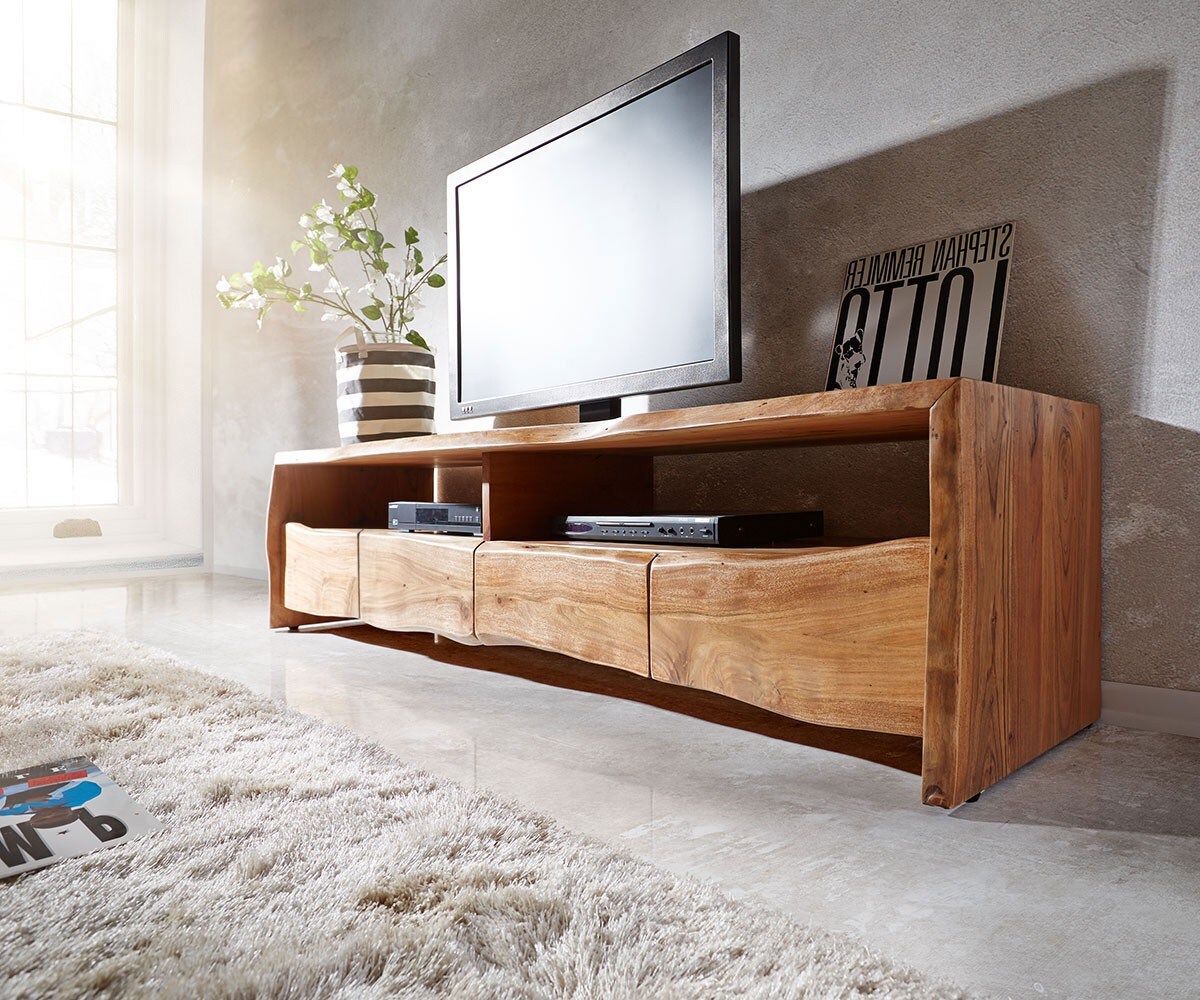 Table-TV Live-Edge Table TV avec tiroirs bord d'arbre
