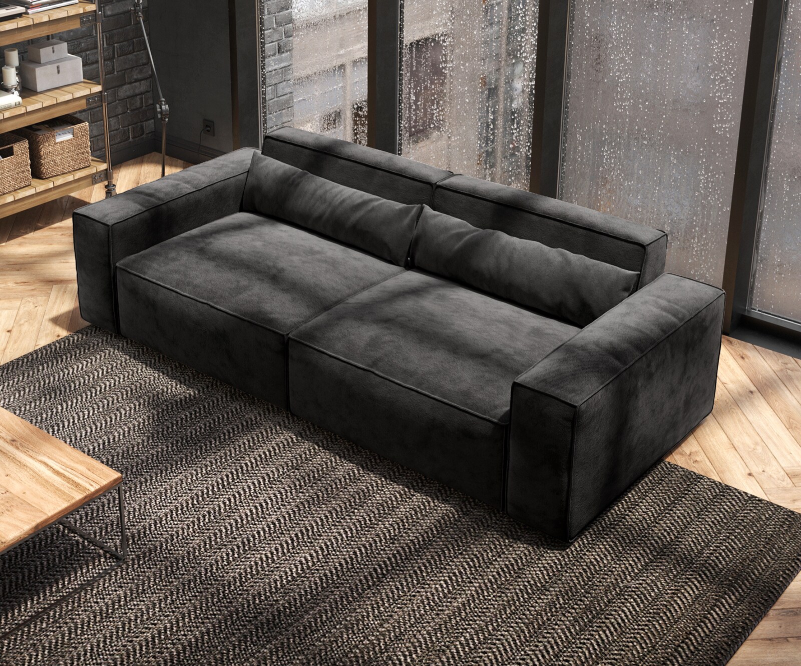 Grand Canapé Sirpio 230x95 cm Microfibre Noir 3