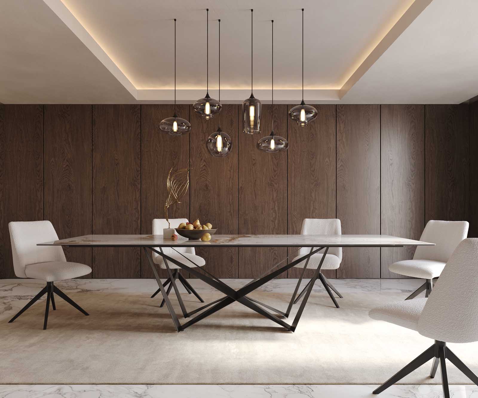 Table à manger Edge 300x100 céramique Minas mélange blanc-beige Spider acier plat noir 2