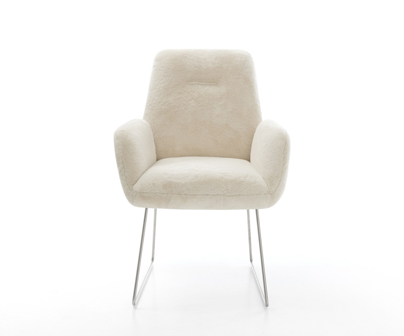 Chaise-de-salle-à-manger Zoa-Flex peluche crème-blanc pied trapèze acier inoxydable resorts ensachés 1