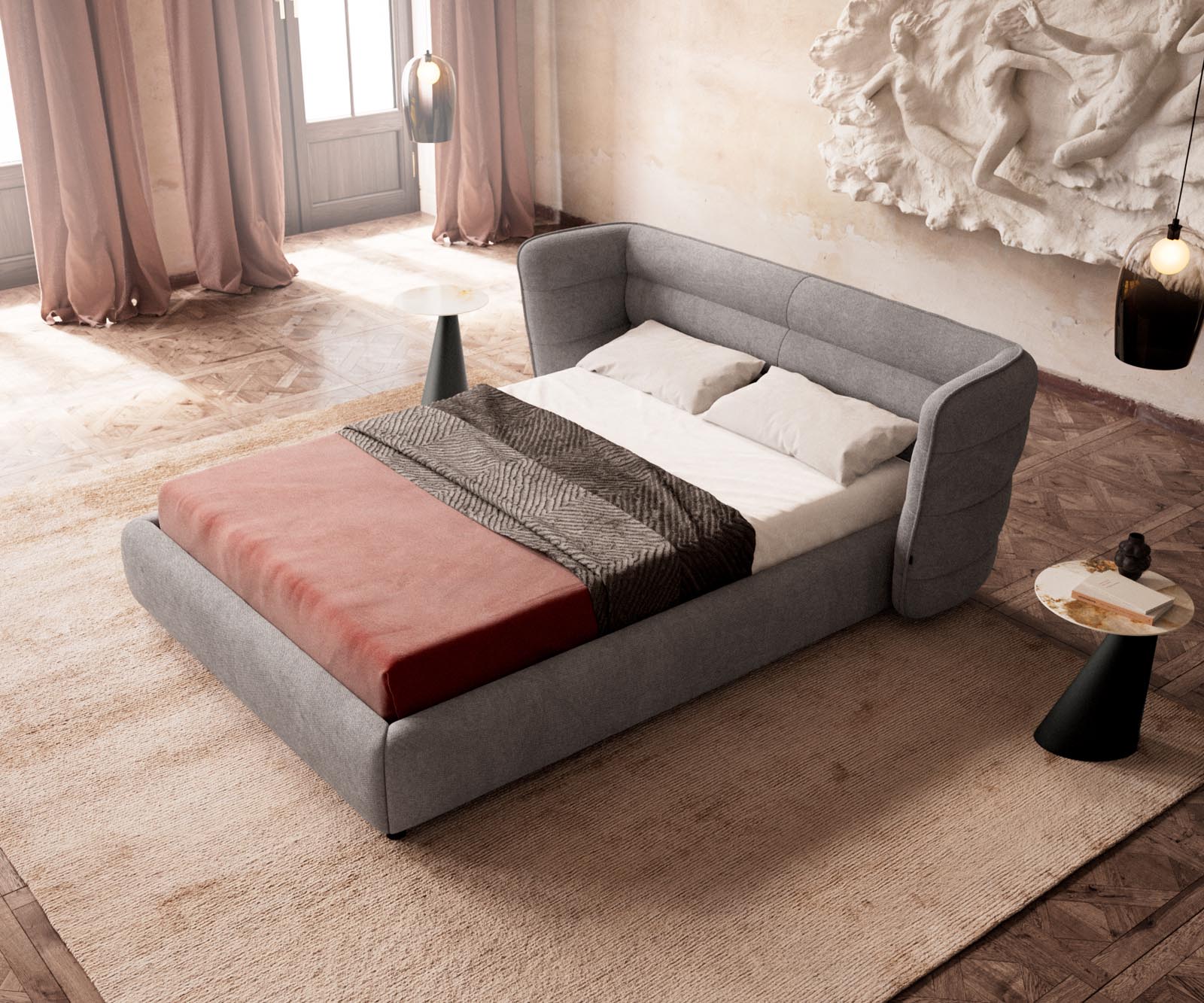 Sommier rembourré Simea 140x200 cm microfibre grise 3