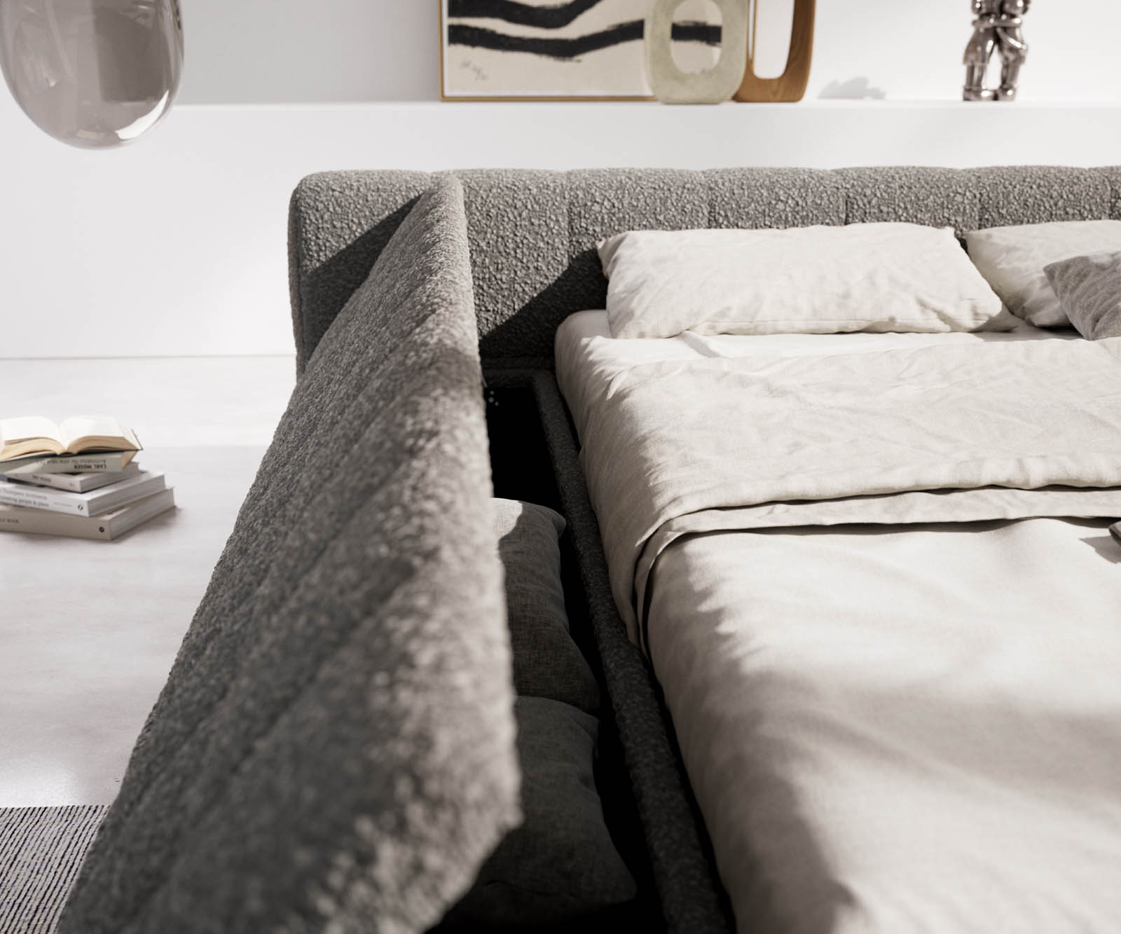 Sommier-rembourré Espazio 140x200 cm Bouclé gris argenté avec espace de rangement 6 Sommier-rembourré Espazio 140x200 cm Bouclé gris argenté avec espace de rangement 6