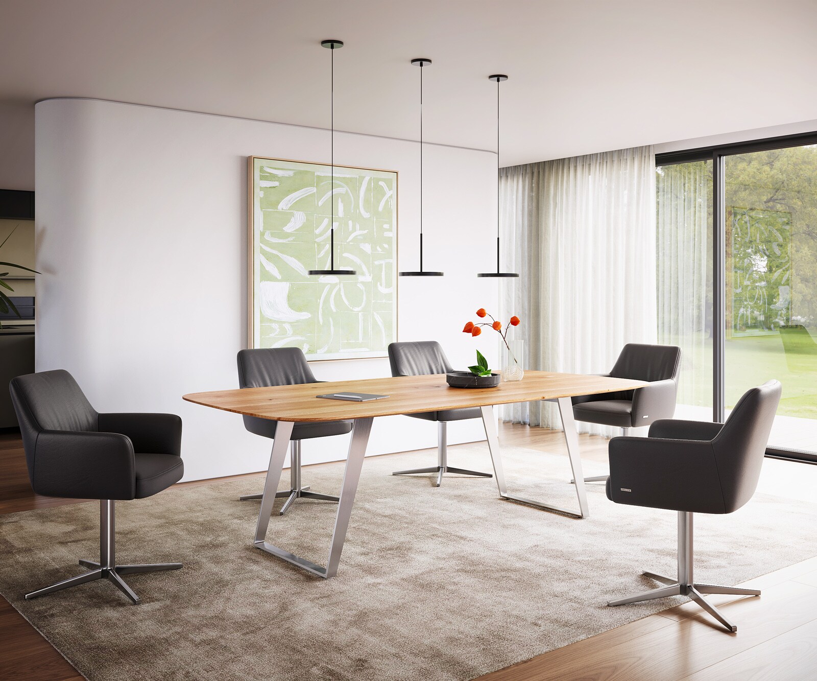 Table à manger Edge Boot 240x120x2,5-3 chêne naturee acier inoxydable incliné bord suisse 4