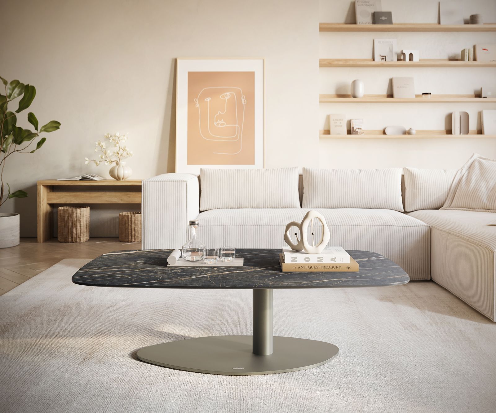 Table basse Edge Boot 120x70 cm céramique Laminam® Noir Desir brun Vibany Metall finition effet titane 2