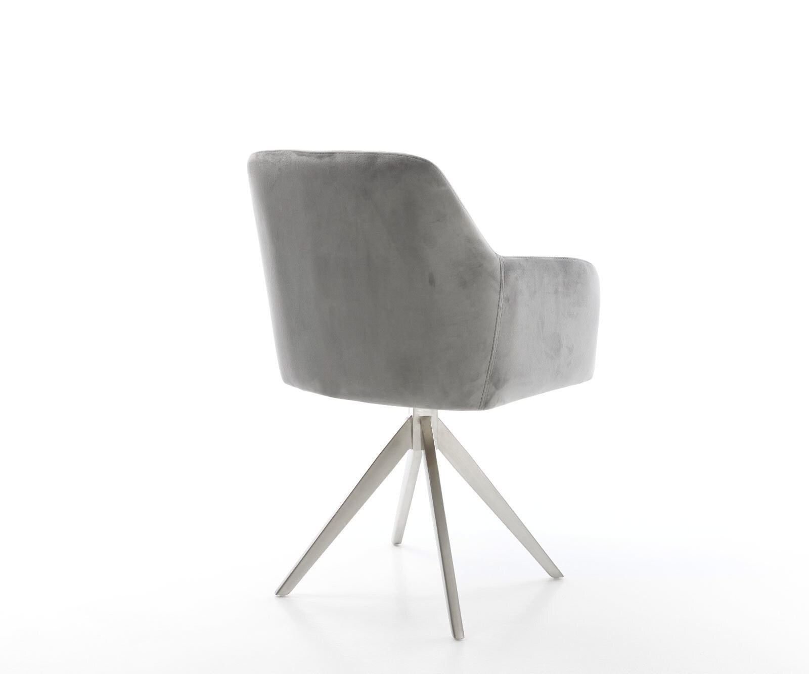 Chaise-de-salle-à-manger Greg-Flex velours gris pied croisé angulaire acier inoxydable brossé ressorts ensachés 4 Chaise-de-salle-à-manger Greg-Flex velours gris pied croisé angulaire acier inoxydable brossé ressorts ensachés 4