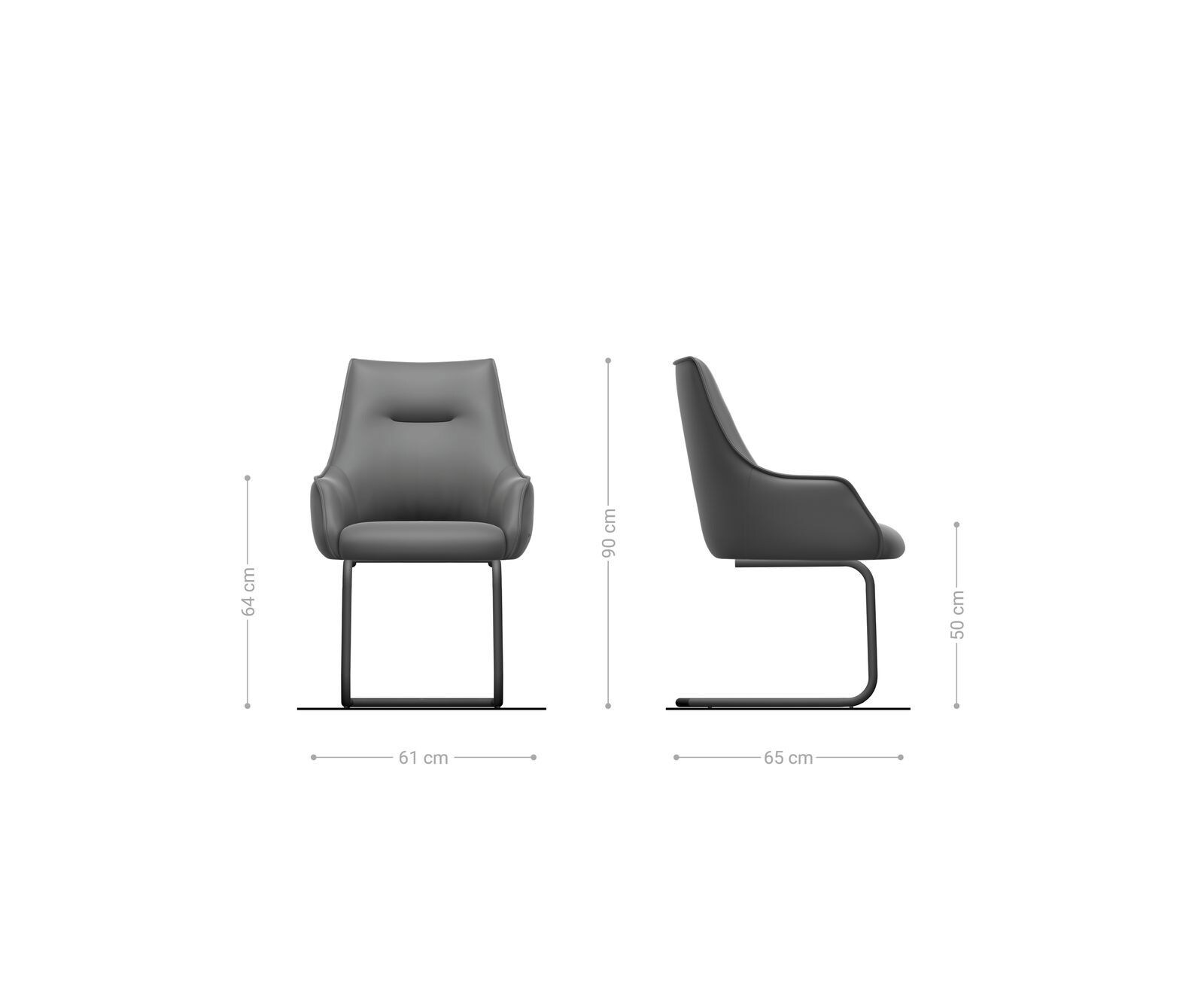 Cantilever Alja-Flex avec accoudoirs microvelours anthracite vintage pied cantilever rond acier inoxydable brossé ressorts ensachés 6