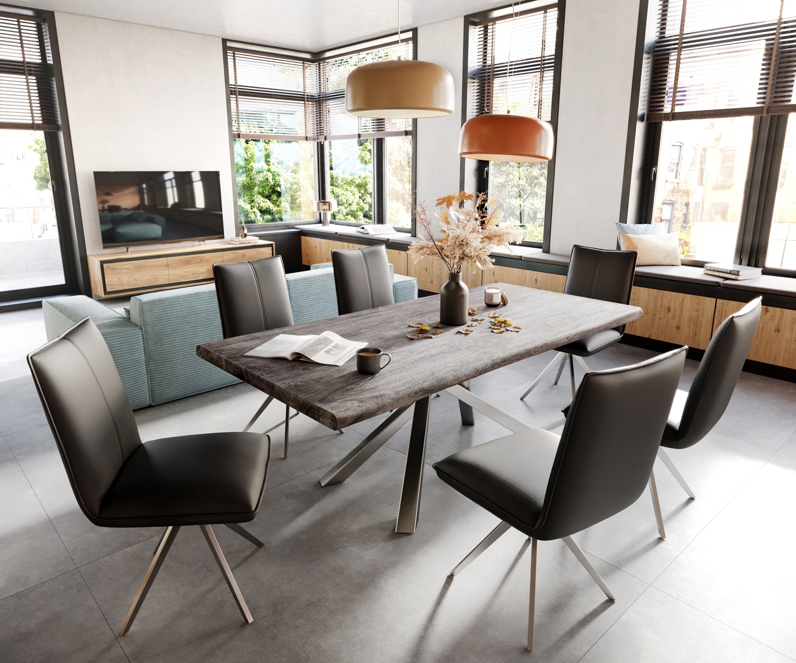 Table Edge 200x100 XL acacia platine cadre croisé rectangle inox Live-Edge 5 Table Edge 200x100 XL acacia platine cadre croisé rectangle inox Live-Edge 5