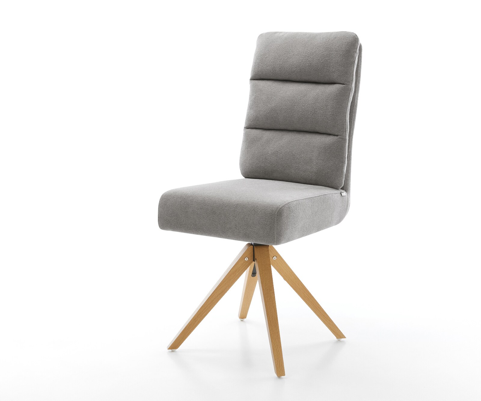 Chaise-pivotante Pela-Flex tissu structuré doux gris pied en bois angulaire naturel pivotement sur 180° resorts ensachés