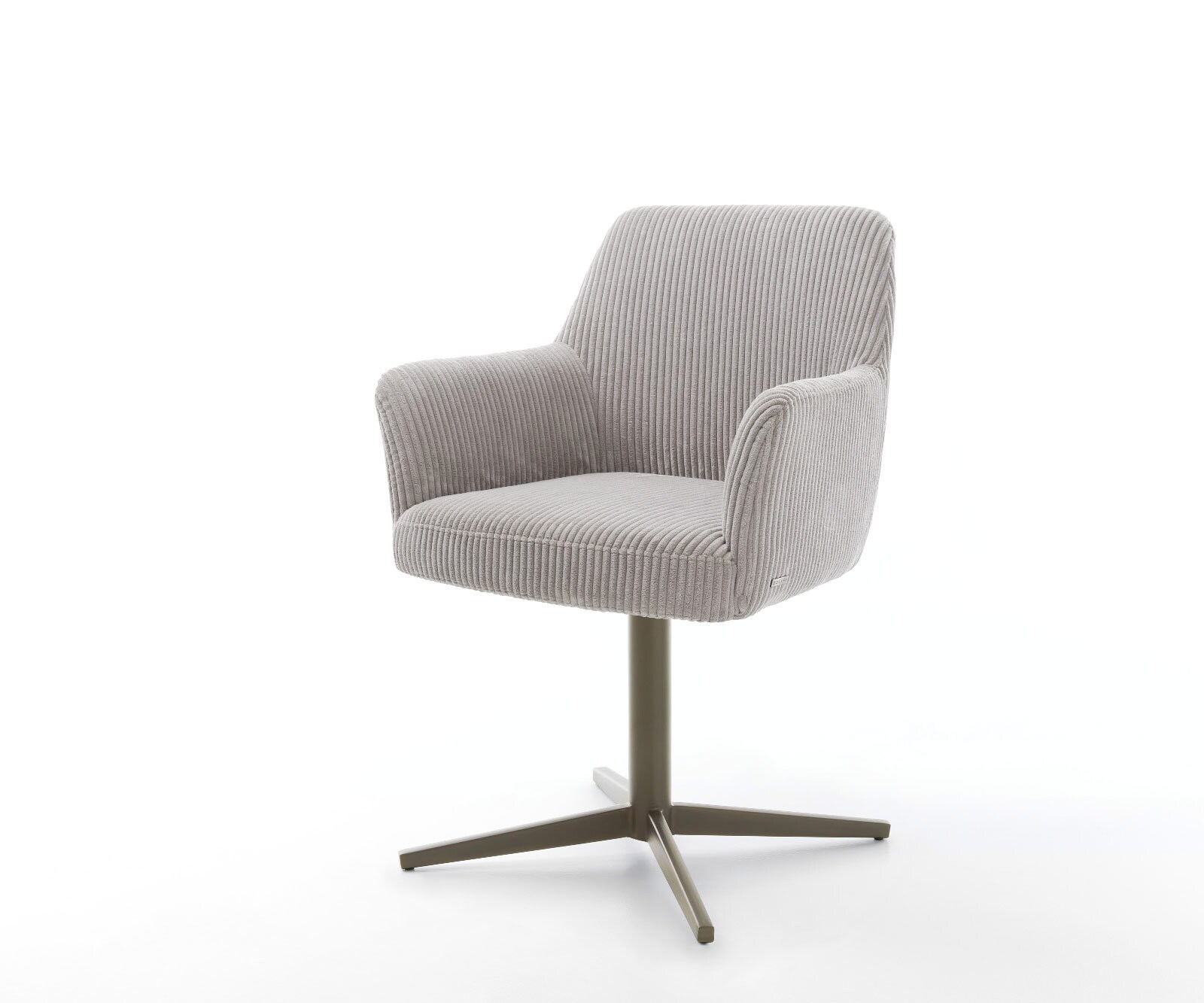 Chaise-pivotante Xana-Flex avec accoudoirs côtelé gris argenté pied de chaise 4 branches aspect titane pivotement sur 360° ressorts ensachés