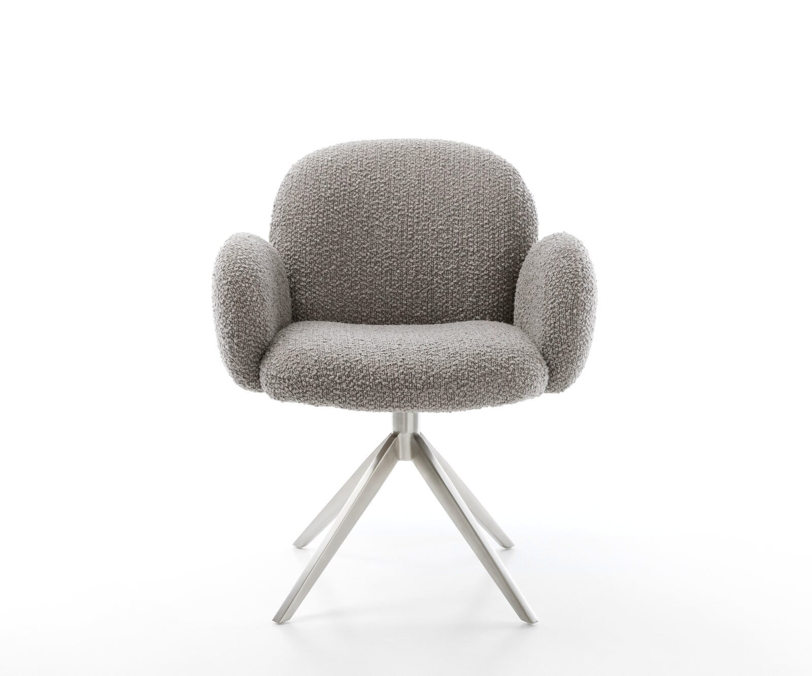 Chaise-pivotante Nube-Flex bouclé gris argenté pied croisé large acier inoxydable brossé pivotement sur 360° fonction bascule ressorts ensachés 1